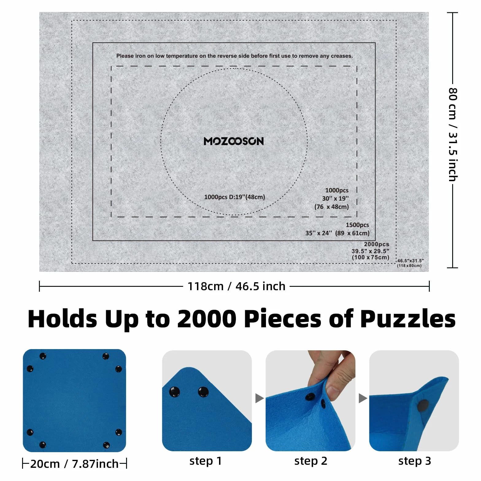 MOZOOSON Przenośna mata do puzzli 2000 1000 elementów - przechowywanie i rolka filcowa dla dorosłych i dzieci - z 6 sortownikami