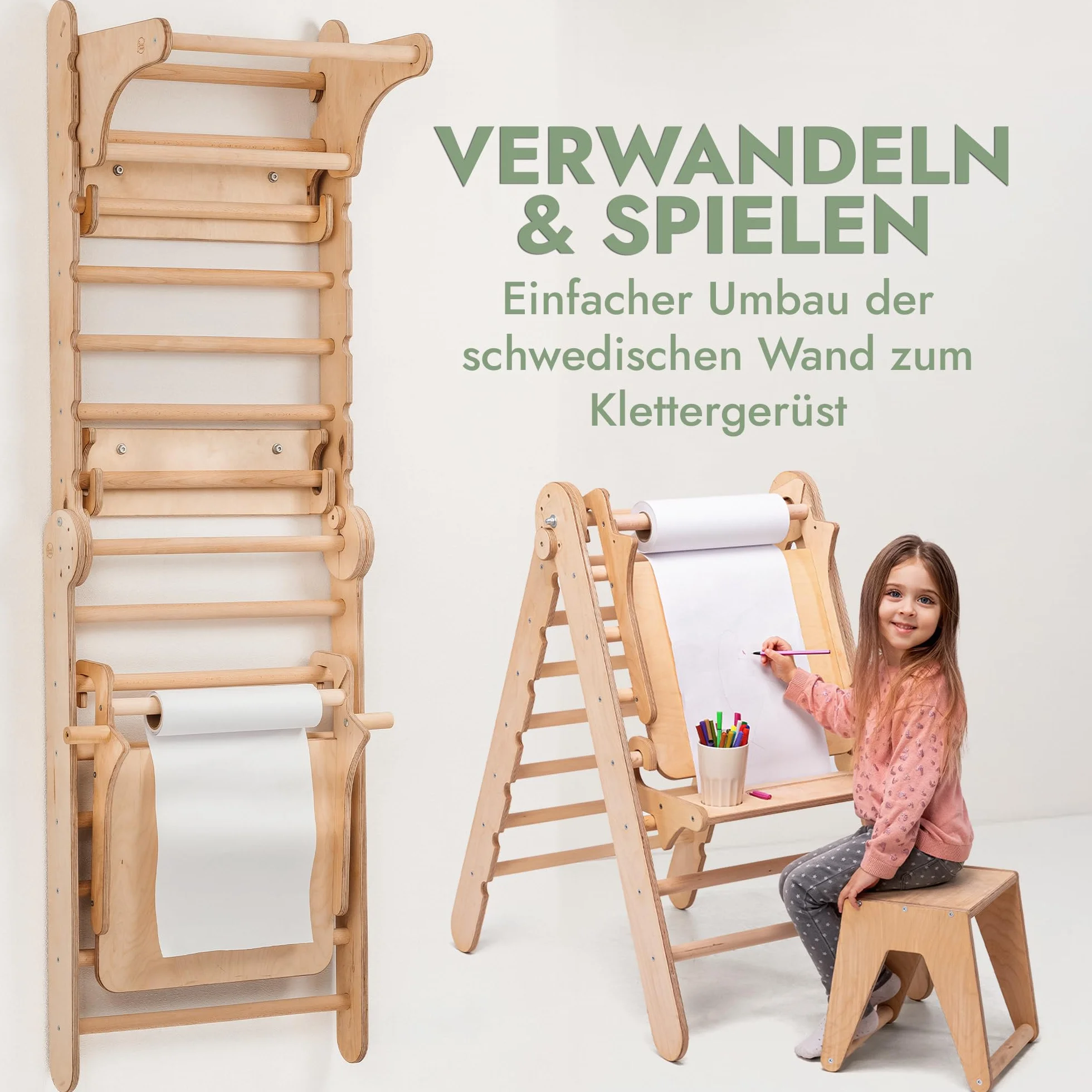 Goodevas Swedish Ladder Indoor Kids Gym: Zestaw do wspinaczki Montessori Play Gym przeznaczony do zastosowania w pomieszczeniu - drewniane zabawki do wspinaczki dla maluchów w wieku 1-7 lat