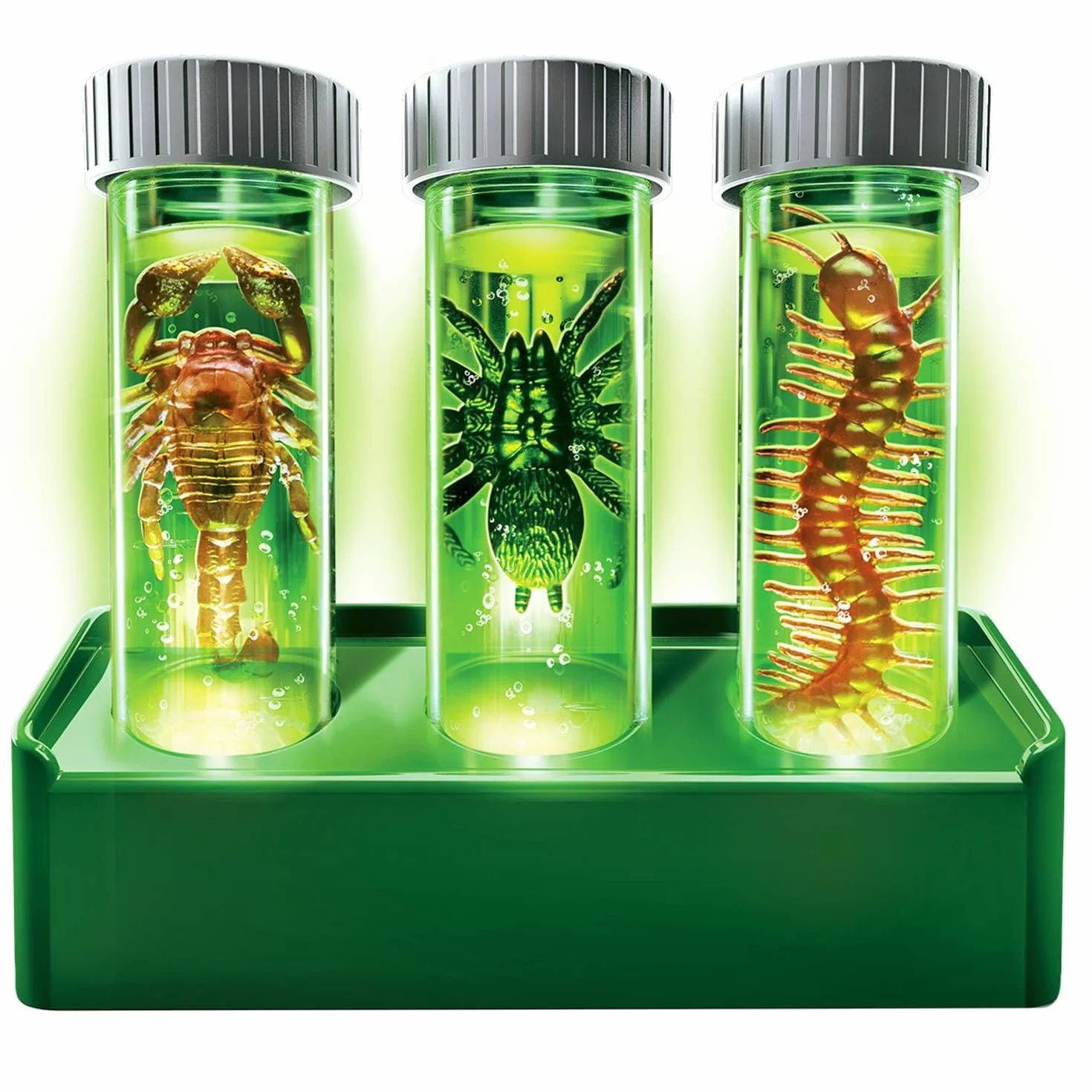 KidzLabs Glow Critter Lab, Creepy Crawlies ożywają, podświetlane probówki, projekt naukowy i lampka nocna dla dzieci w wieku 5+, zielona