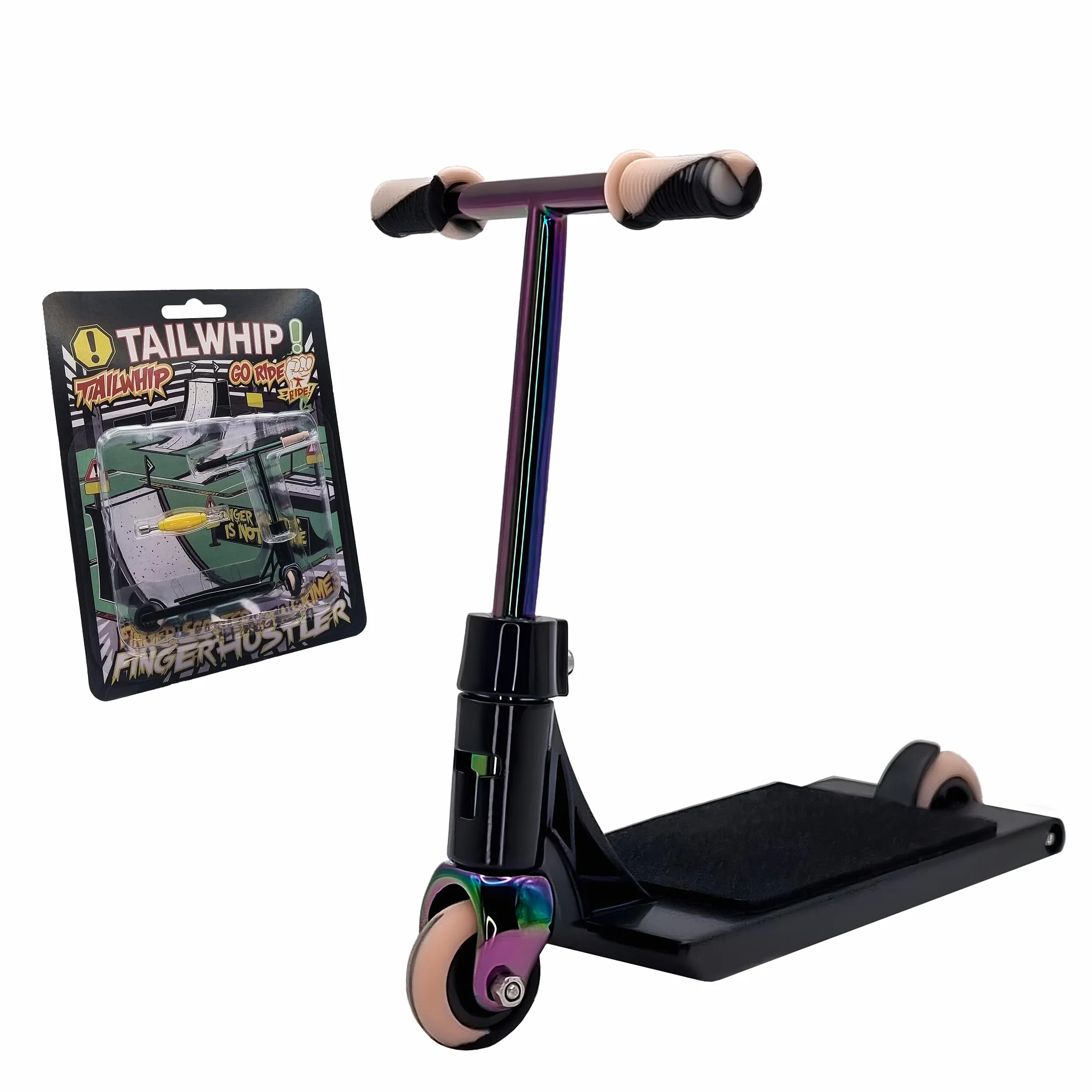 TAILWHIP Finger Scooter z Metalu, Mini Hulajnoga na Palce do Imponujących Sztuczek, Zabawka Rozwijająca Motorykę Ręczną, Kompatybilna z Finger Tech Deck Skateboard Skatepark Bike BMX, czarny