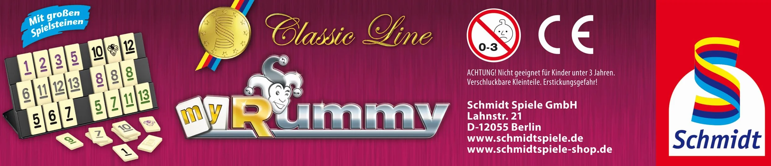 Schmidt Spiele MyRummy Classic Line, gra z dużymi kamieniami, metalowa puszka