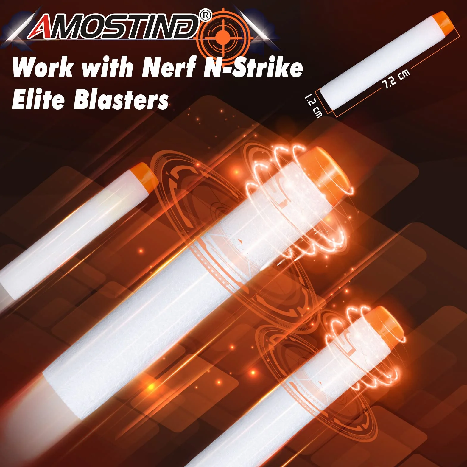 AMOSTING 100 fluorescencyjne rzutki piankowe 7.2 cm do Nerf N-Modulus Fortnite Elite Strike Blasters