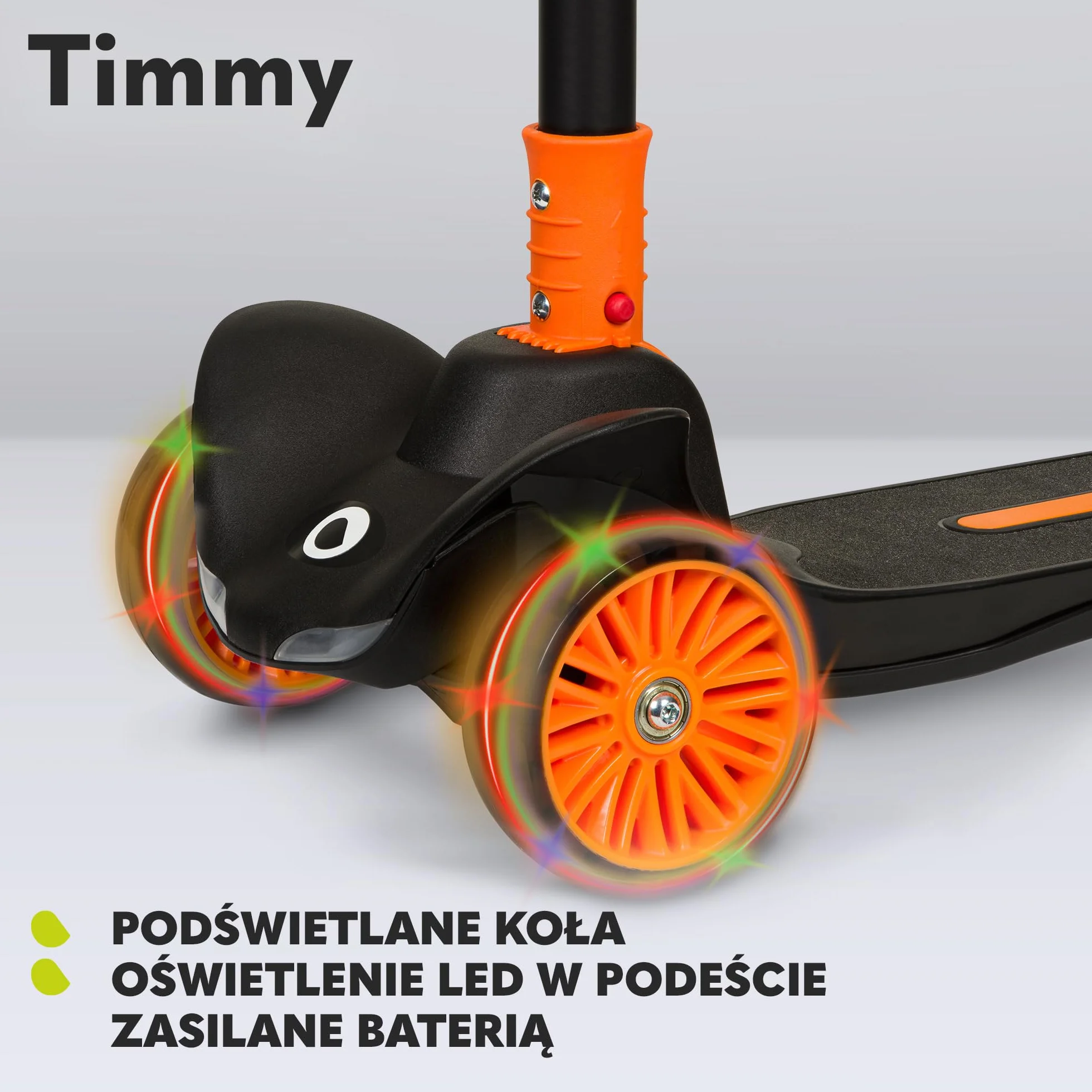 LIONELO TIMMY Hulajnoga Balansowa dla Dzieci od 3 roku życia do 50 kg, Trójkołowa Hulajnoga Dziecięca z Regulacją Wysokości, Antypoślizgowy Podest, Hamulec, Koła i Podest LED (Pomarańczowy)