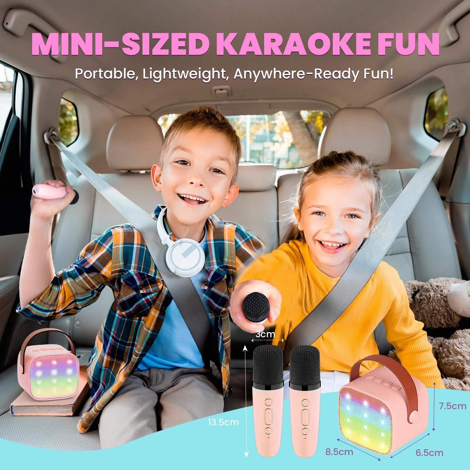 Ulepszony ekspres do karaoke 2 mikrofony dla dzieci dla dziewczynek: Wowstar Kids Karaoke Machines z mini mikrofonami karaoke - przenośny głośnik Bluetooth dla dzieci - zabawki prezenty dla chłopca