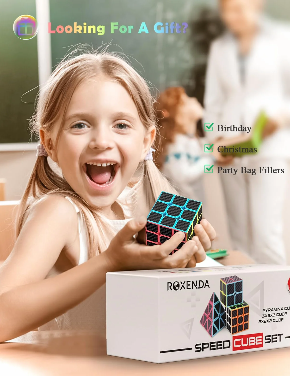 ROXENDA Magiczna Kostka, Speed Cube Set 2x2 3x3 Piramida Magiczna Kostka Prędkości Zestaw (Włókno węglowe)