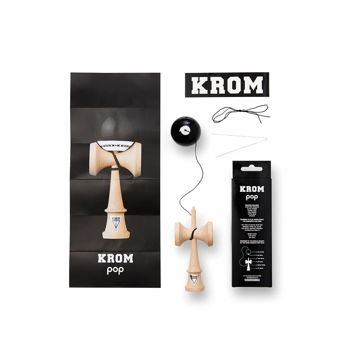 KROM Pro Kendama Drewniany bilboquet dla początkujących i zaawansowanych - Pop LOL Black - Bilboquet gra zręcznościowa do użytku na zewnątrz i wewnątrz - drewniana zabawka ze sznurkiem, piłka