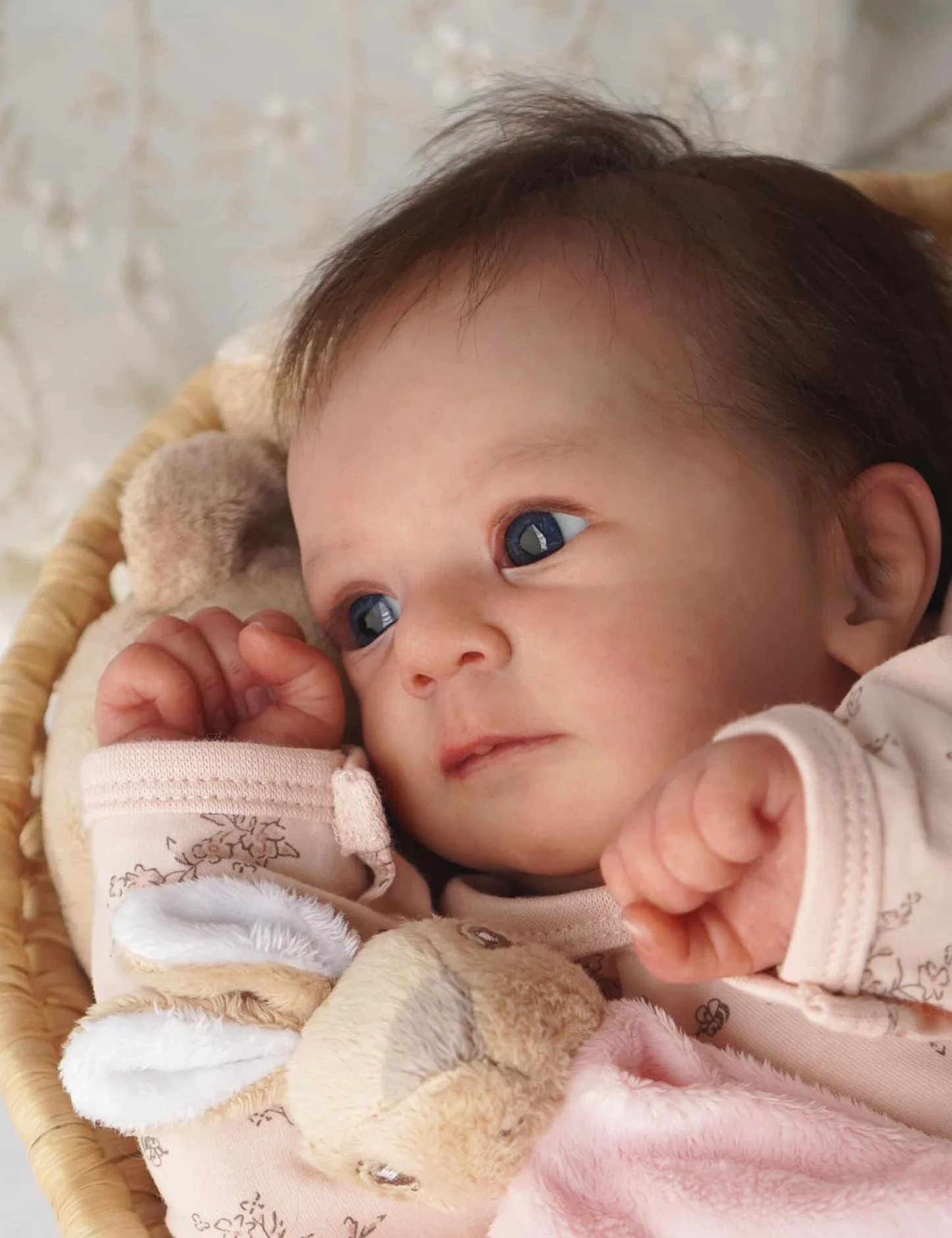 Lalki Reborn Female Realistyczne 50 cm, Oryginalne Lalki Miękkie Winylowe Ciało, Brązowe Włosy, Niebieskie Oczy, Zmywalne, Styl Niemowląt