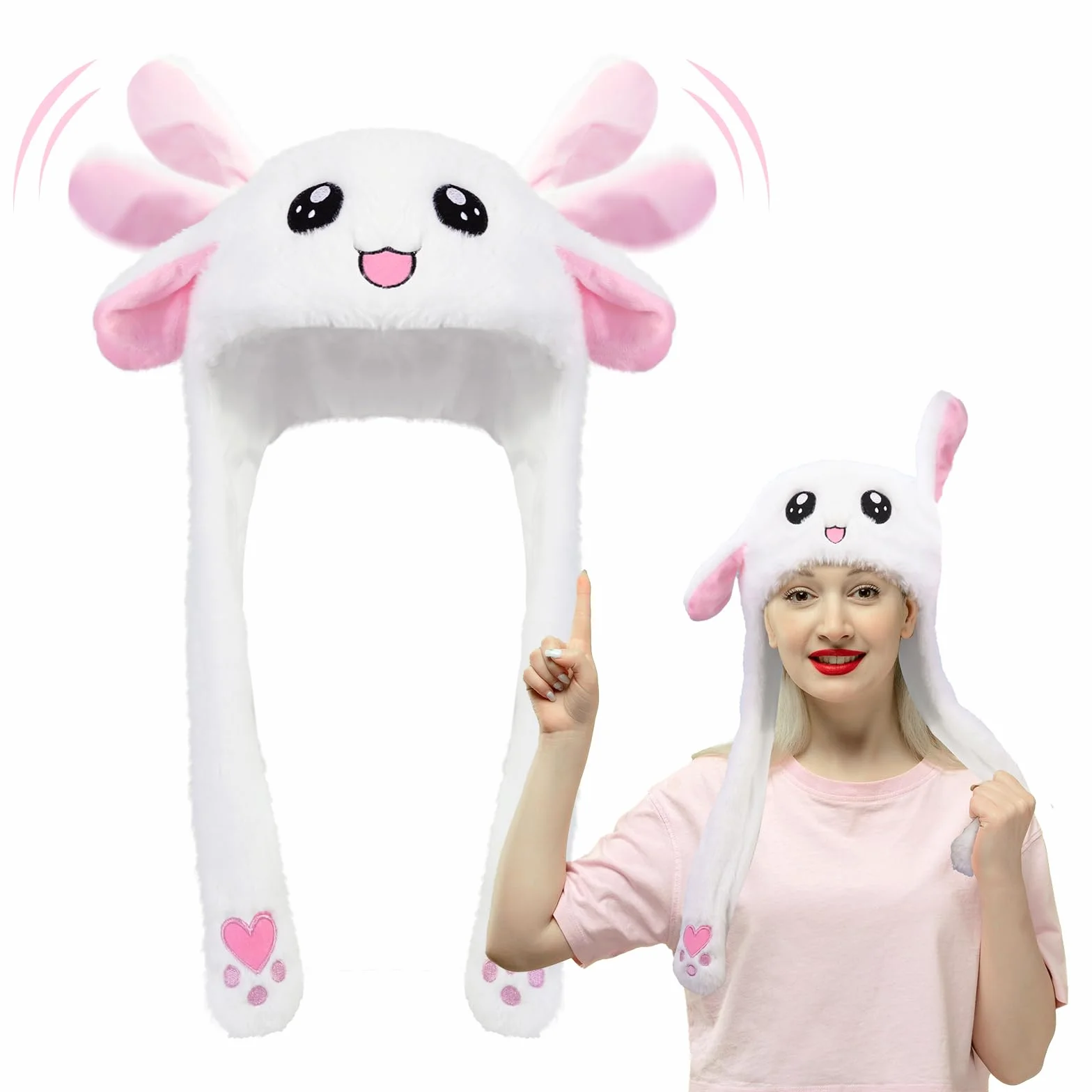 XEPST Czapka króliczka z ruchomymi uszami, pluszowy króliczek z ruchomymi uszami, śmieszna czapka dla dzieci, dorosłych, kostium zwierzęcy, przebranie, cosplay, Halloween, karnawał, Wielkanoc