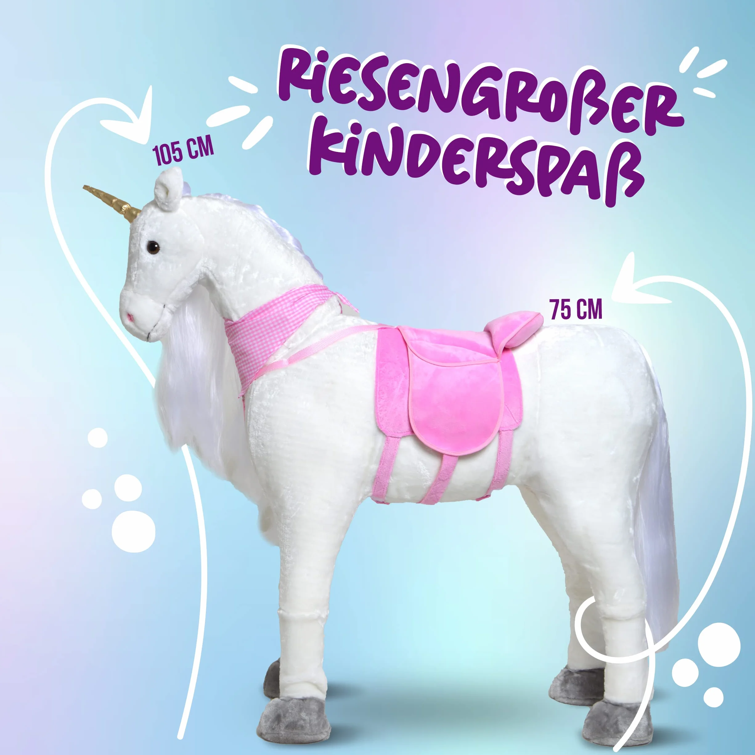 Riesen-einhorn Pink Papaya Pluszowy koń XXL 105 cm – ogromny XXL do jazdy konnej, wspaniały do 100 kg, zabawny koń ze szczotką do siedzenia – marzenie dzieci