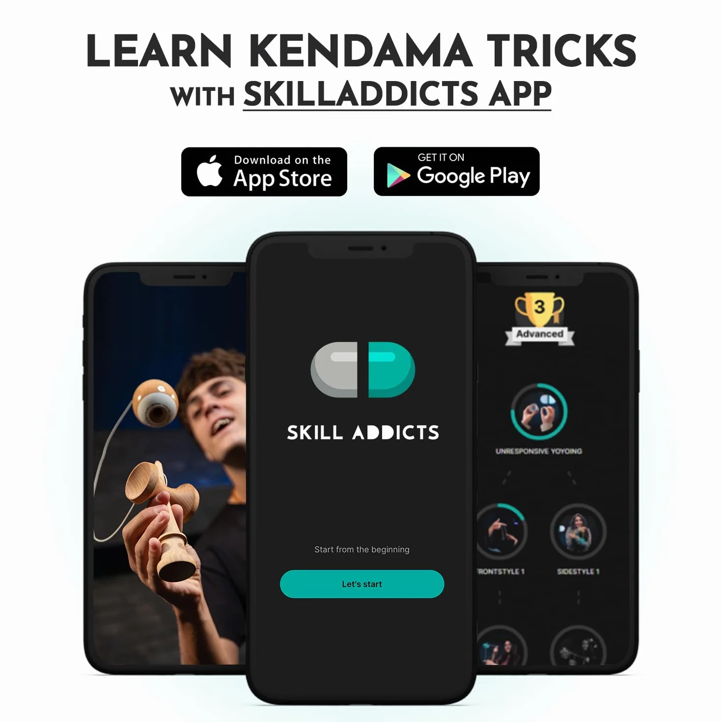 Kendama - drewno (do każdego poziomu umiejętności, łącznie z zestawem naklejek, zapasowym sznurkiem i aplikacją do nauki sztuczek)
