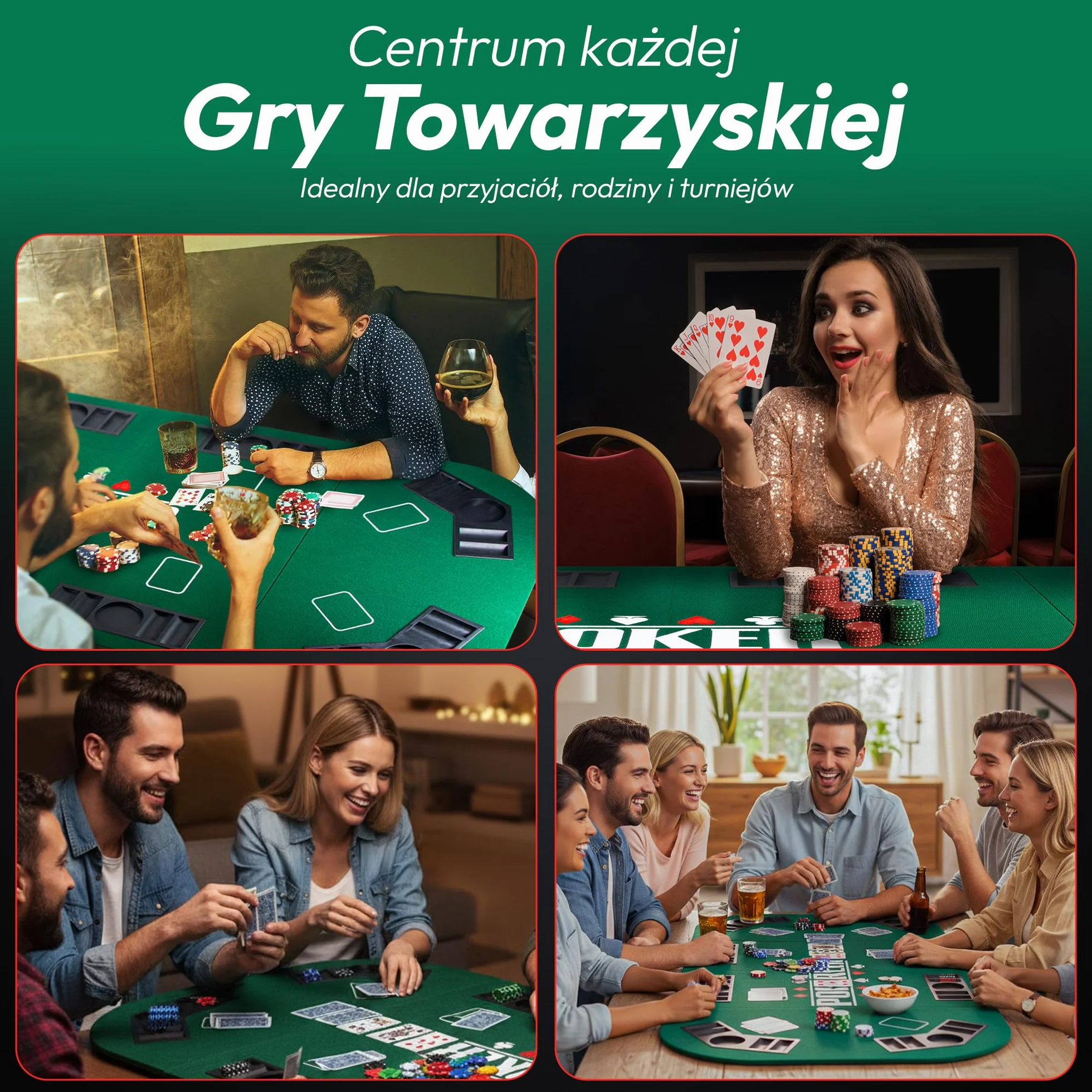 XXL Składana Podkładka do Pokera; Akcesoria do Pokera z Wysokiej Jakiści Filcu; Z 8 Uchwytami na Napoje; Przenośna i Składana (Zielony - 160 x 80 cm)