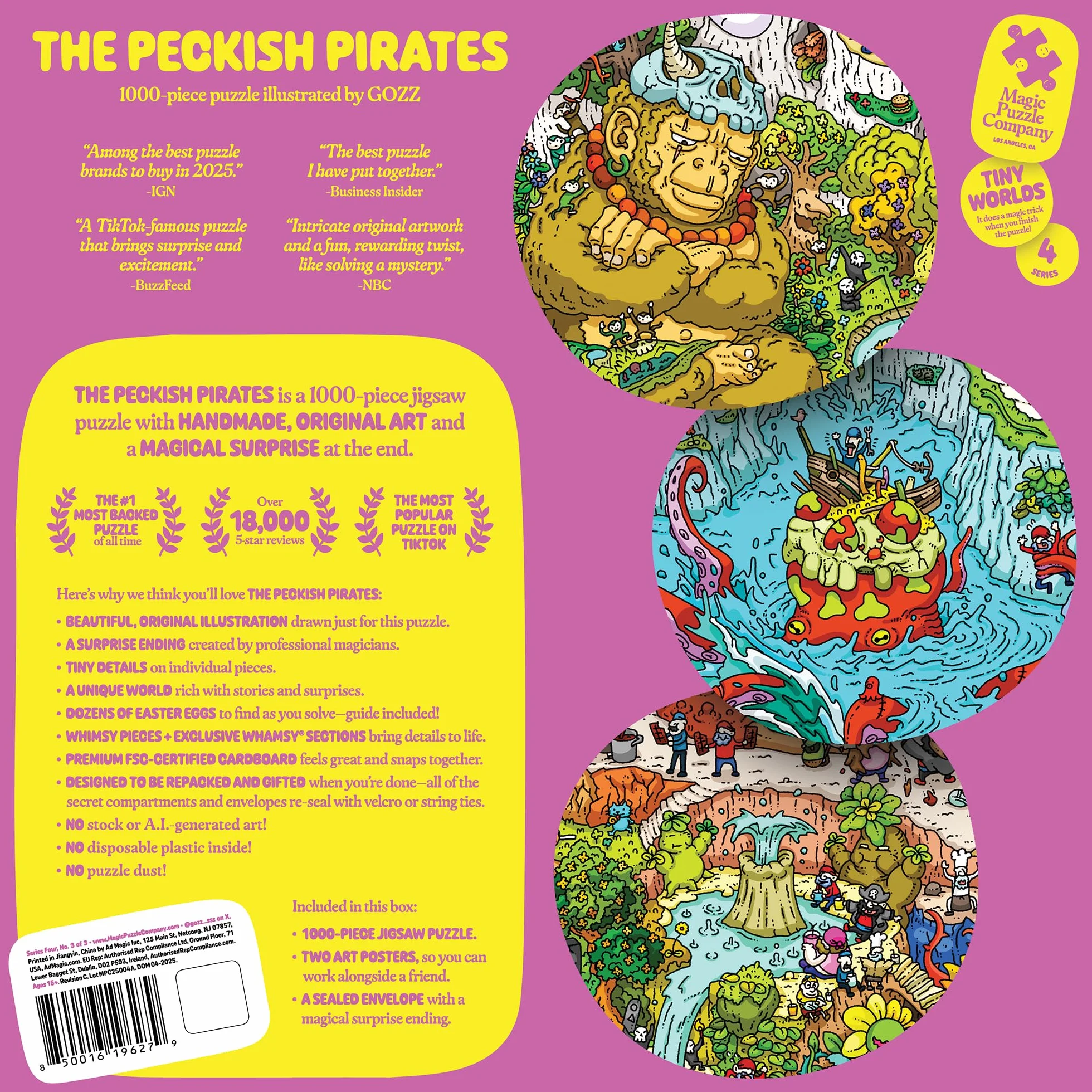 Magic Puzzle Company Zestaw 3 układanek z serii czwarta: Big Rock City, The Awakened Artifacts i The Peckish Pirates, 1000-elementowe puzzle