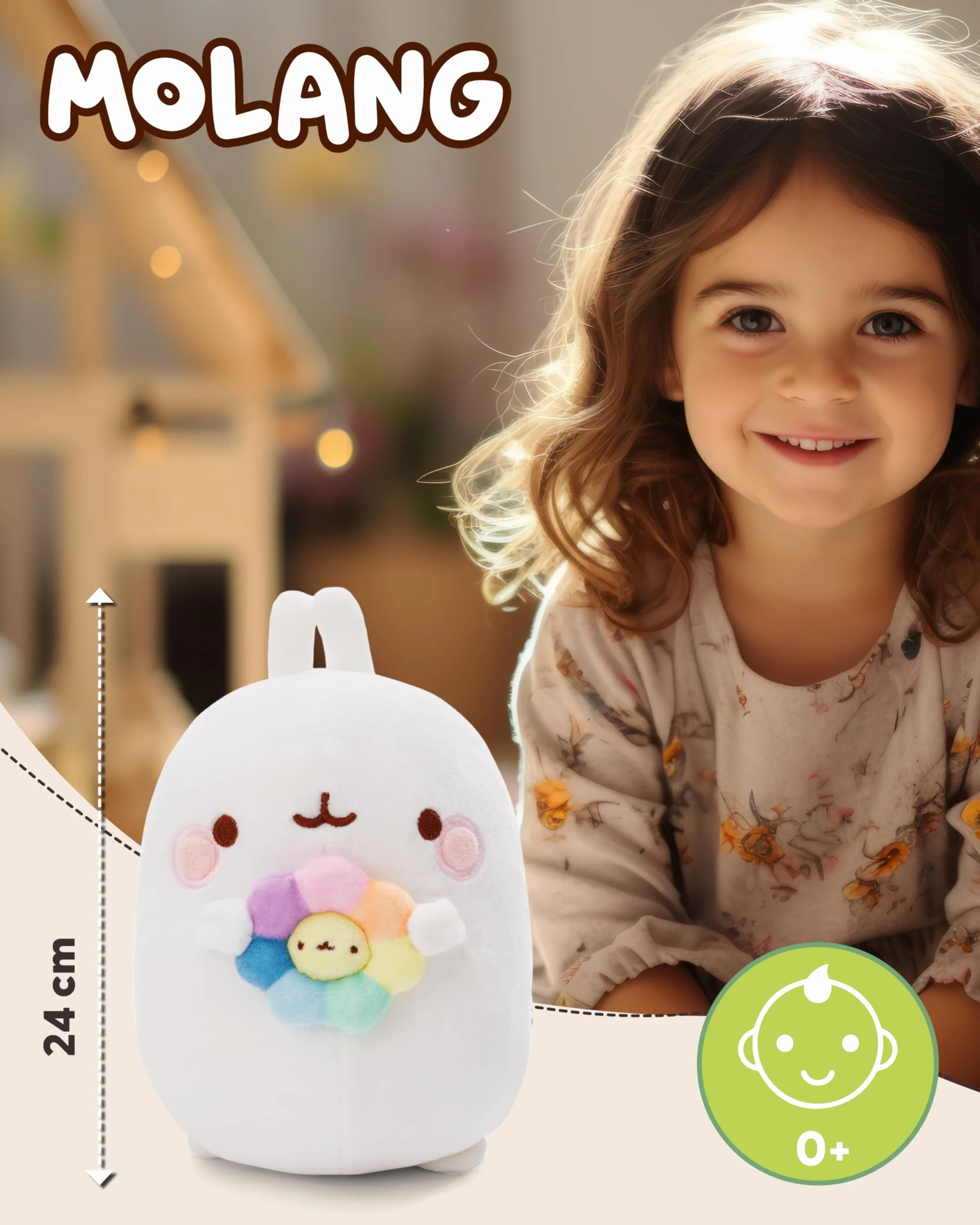 NICI MOLANG Pluszowy z kwiatem tęczy 24 cm w pudełku – miękka maskotka z pluszu, idealny prezent dla miłośników Molang | 61165