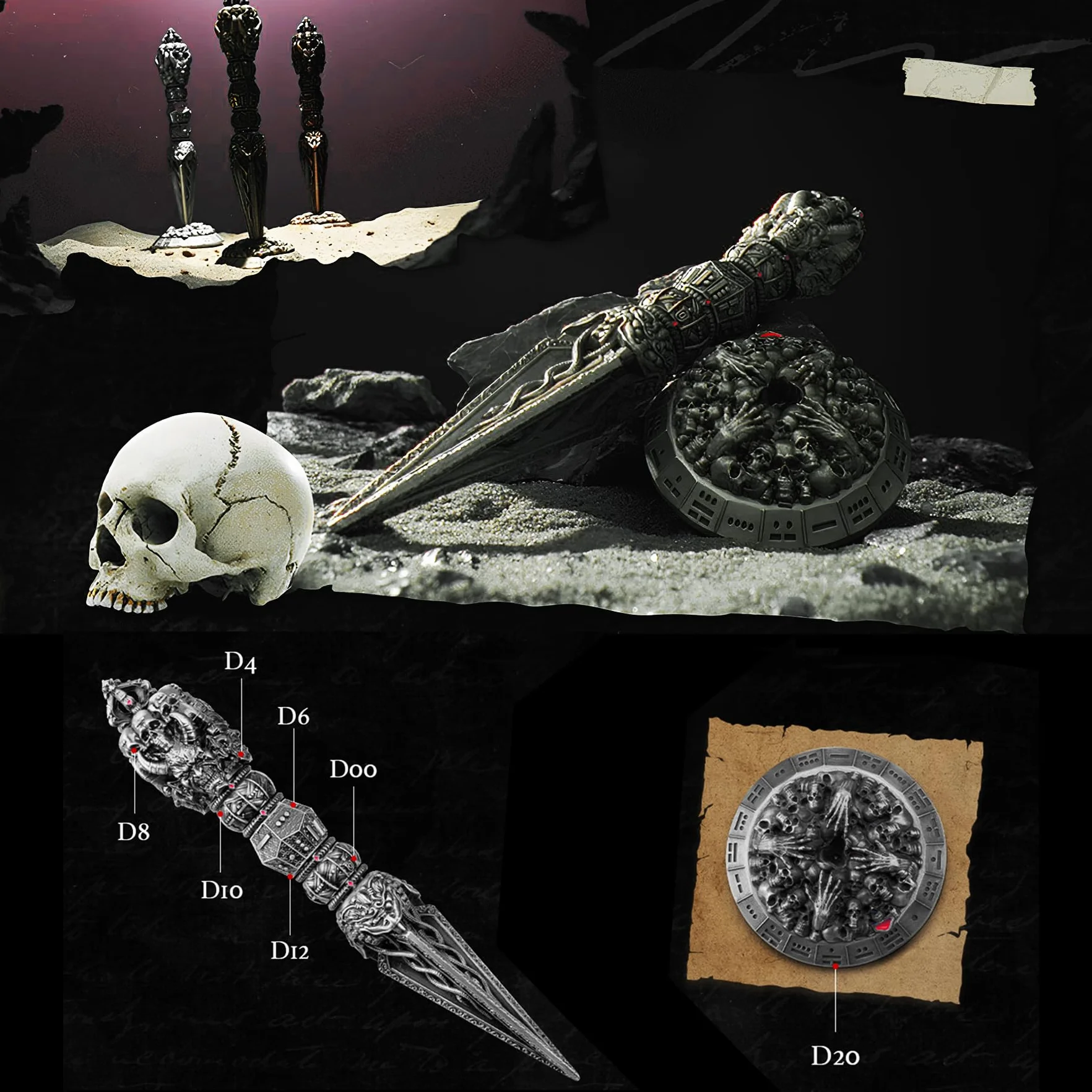 Różdżka kości do DND Dungeons and Dragons DND Metal Fidget Spinner kości do D20 D12 D10 D8 D6 D4 D% Goblin Collection (czarne)