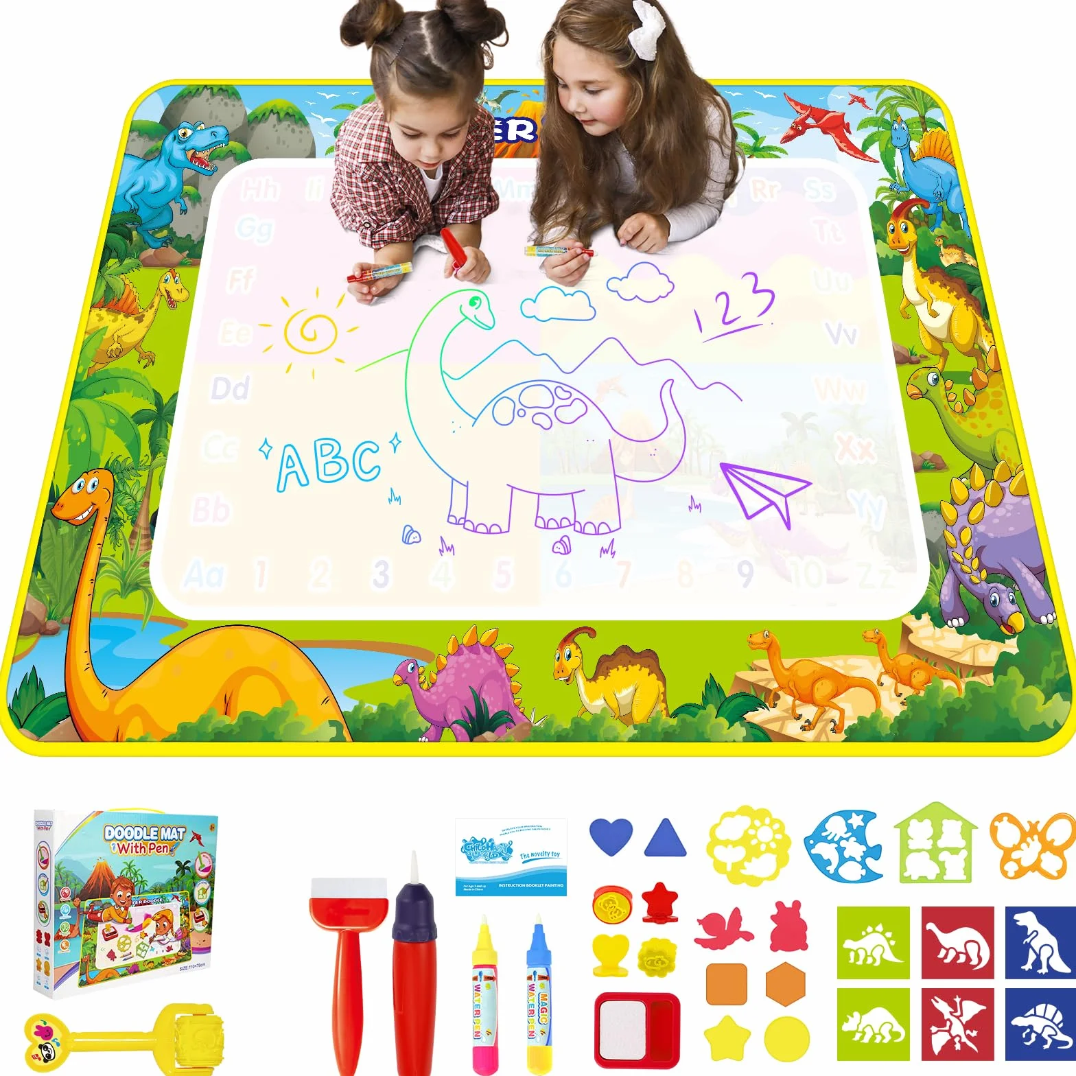 Prezent dla dzieci 1-3 lata - Woda rysunek dywan 110 x 70 cm, zabawka dla niemowląt 1, 2, 3 lata, zabawki edukacyjne dla dzieci olbrzymia kolorowanka mata do malowania prezent dla chłopców i dziewcząt