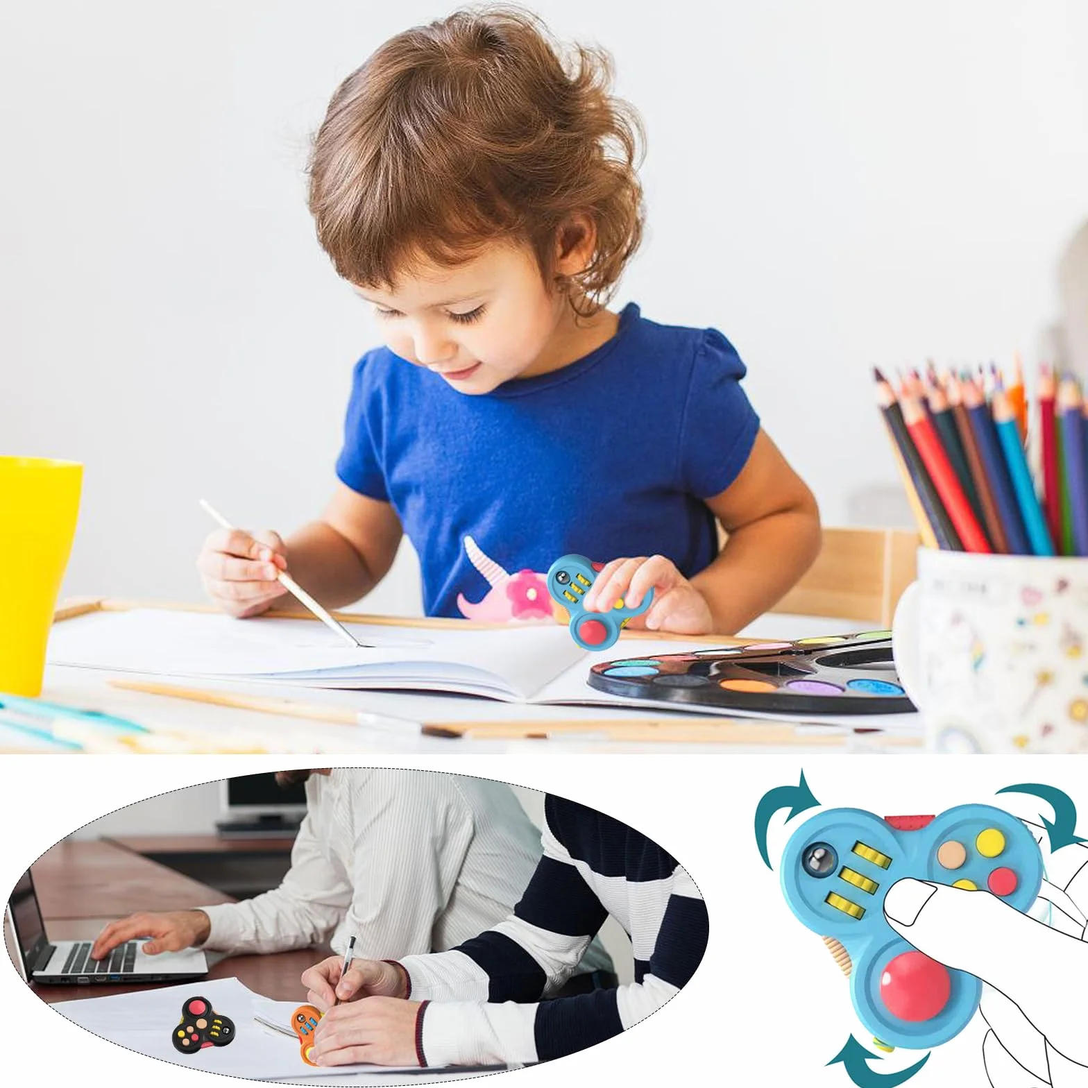 Fidget zabawka na palce, kostka, 3 sztuki, odprężająca kostka, zabawka, lęk, relief, 6 różnych funkcji, zabawka Fidget, zabawka na palce, aby zmniejszyć stres w przypadku nerwowości