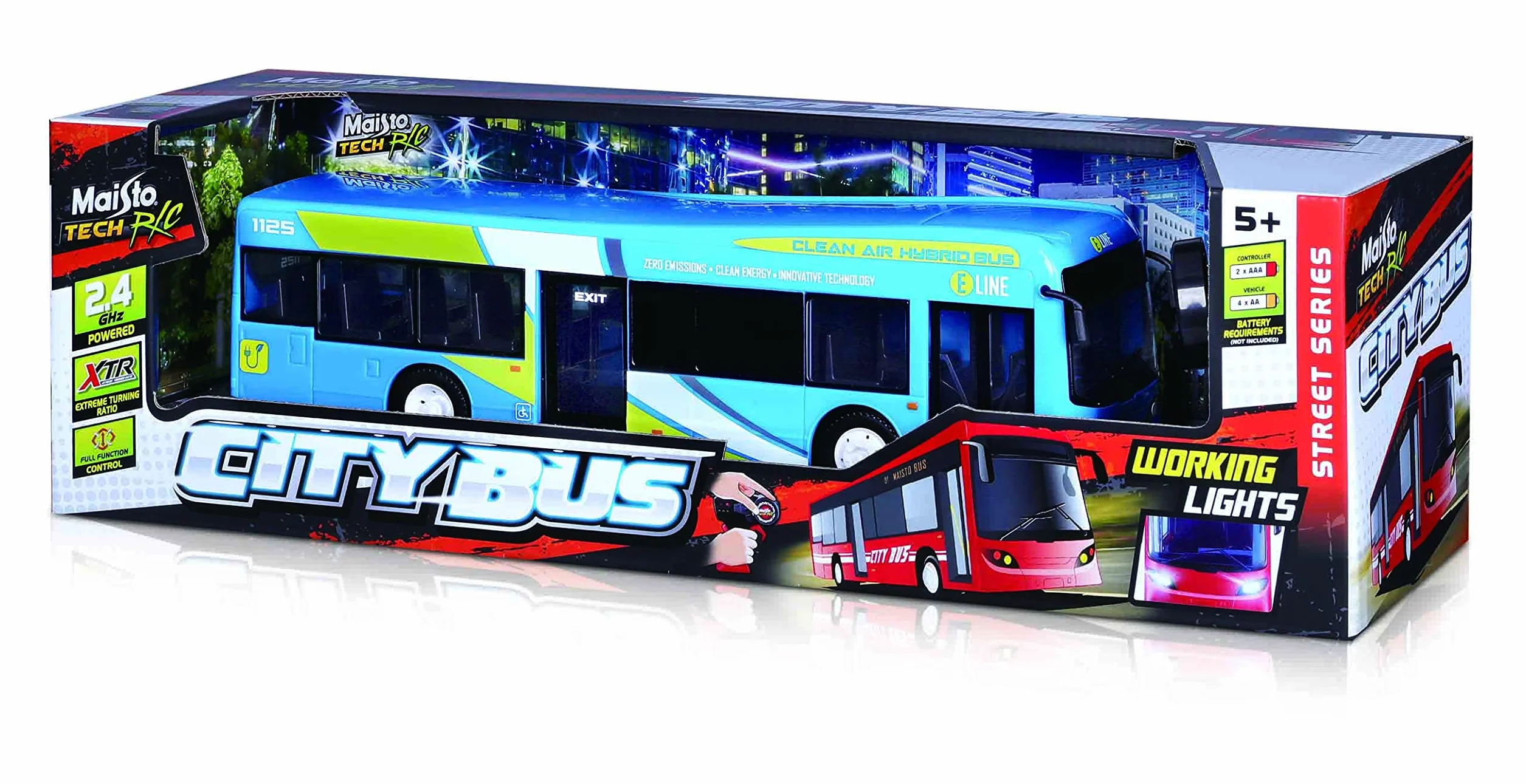 Maisto Tech R/C City Bus: zdalnie sterowany autobus ze światłem i automatycznymi drzwiami, z kontrolerem Mini-Pro, od 5 lat, 33 cm, baterie nie wchodzą w zakres dostawy, niebieski (582734)