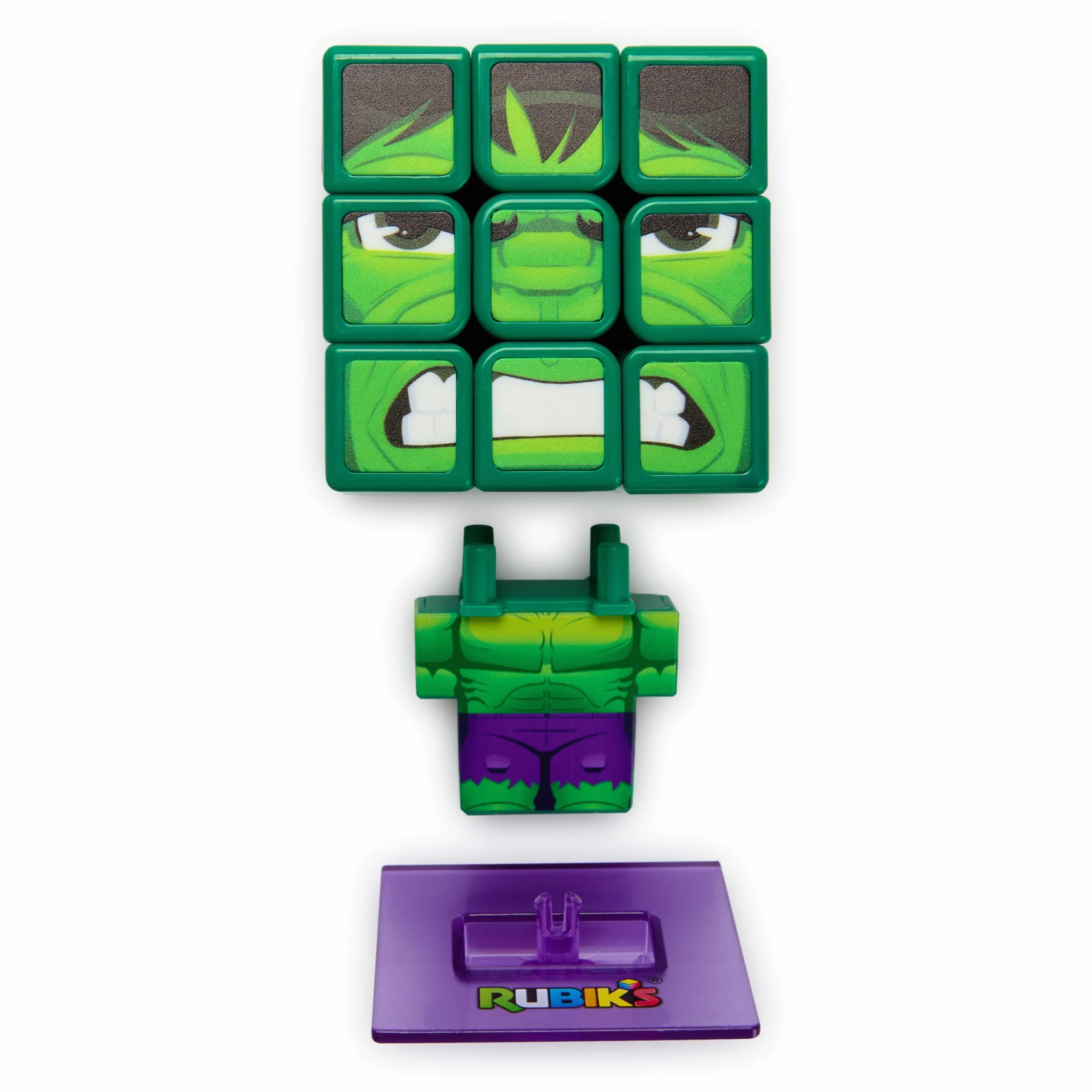 Rubik's Cube, Cubers - Hulk, 3 x 3 Marvel kostka Rubika w stylu Hulk, z fajnymi akcesoriami: korpus, stojak - wyzwanie superbohaterów, od 8 lat