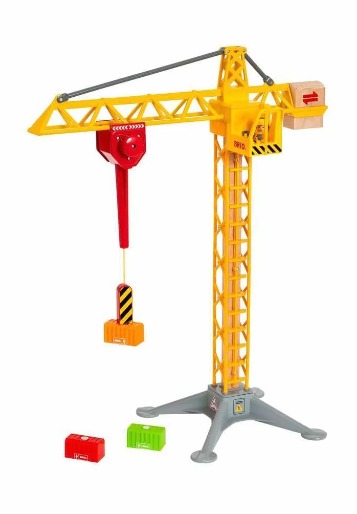 BRIO World 33835 Duży dźwig budowlany z oświetleniem - drewniane akcesoria kolejowe - polecane dla dzieci w wieku 3 lat i starszych