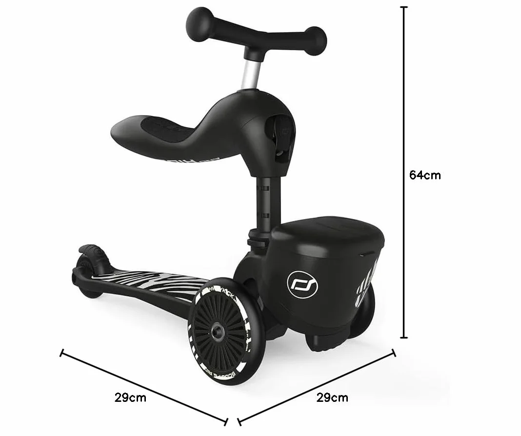 Scoot & Ride Unisex – Baby Highwaykick 1 Lifestyle Kickboard z siedziskiem i pojemnikiem (zebra)