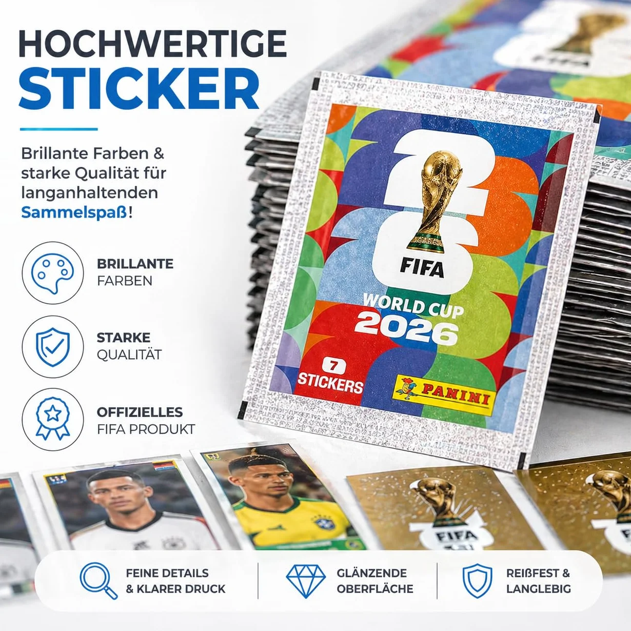 Panini WM 2026 zestaw naklejek i albumów – Mistrzostwa Świata 2026 – piłka nożna – łańcuszek z kwiatów – plan meczów