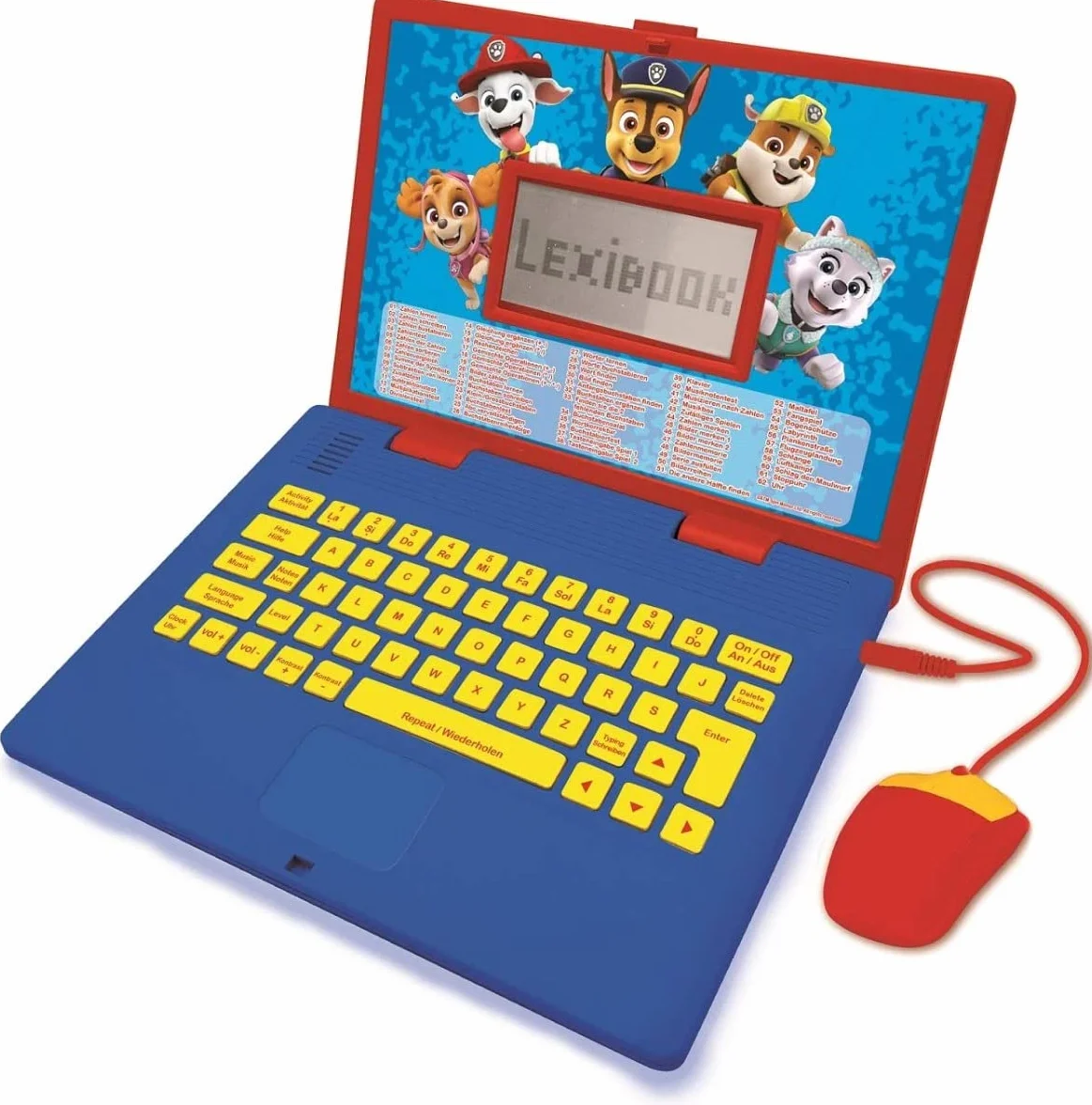 Lexibook, la Pat Patrol, Dwujęzyczny Komputer Edukacyjny Francuski, Angielski, Zabawka dla Dzieci z 124 Zajęciami do Nauki, Zabawy i Gry na Pianinie, Niebieski, Czerwony, JC598PAi1