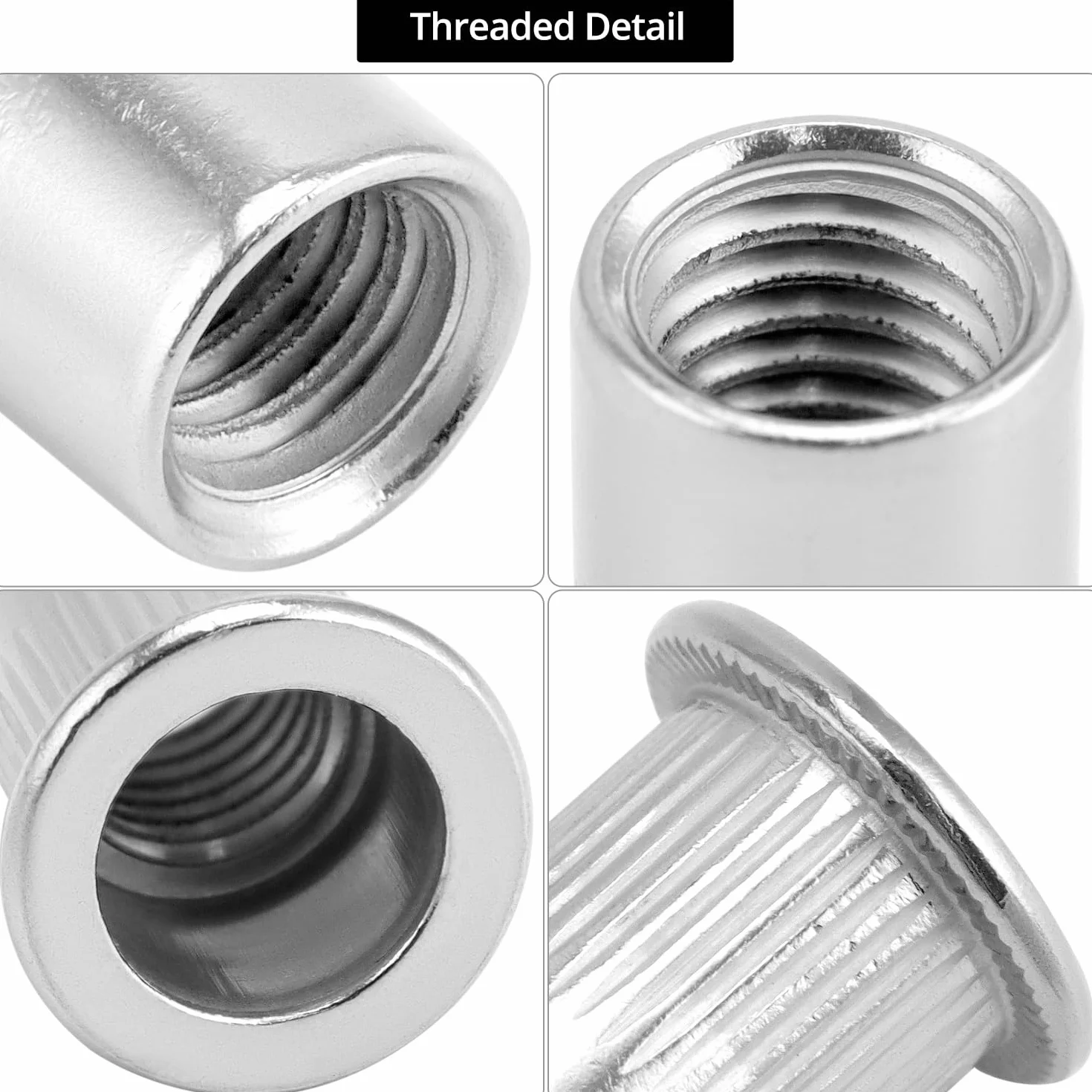 QWORK® 250 sztuk nitonakrętek ze stali nierdzewnej 304, zestaw 6 rozmiarów, M3, M4, M5, M6, M8, M10