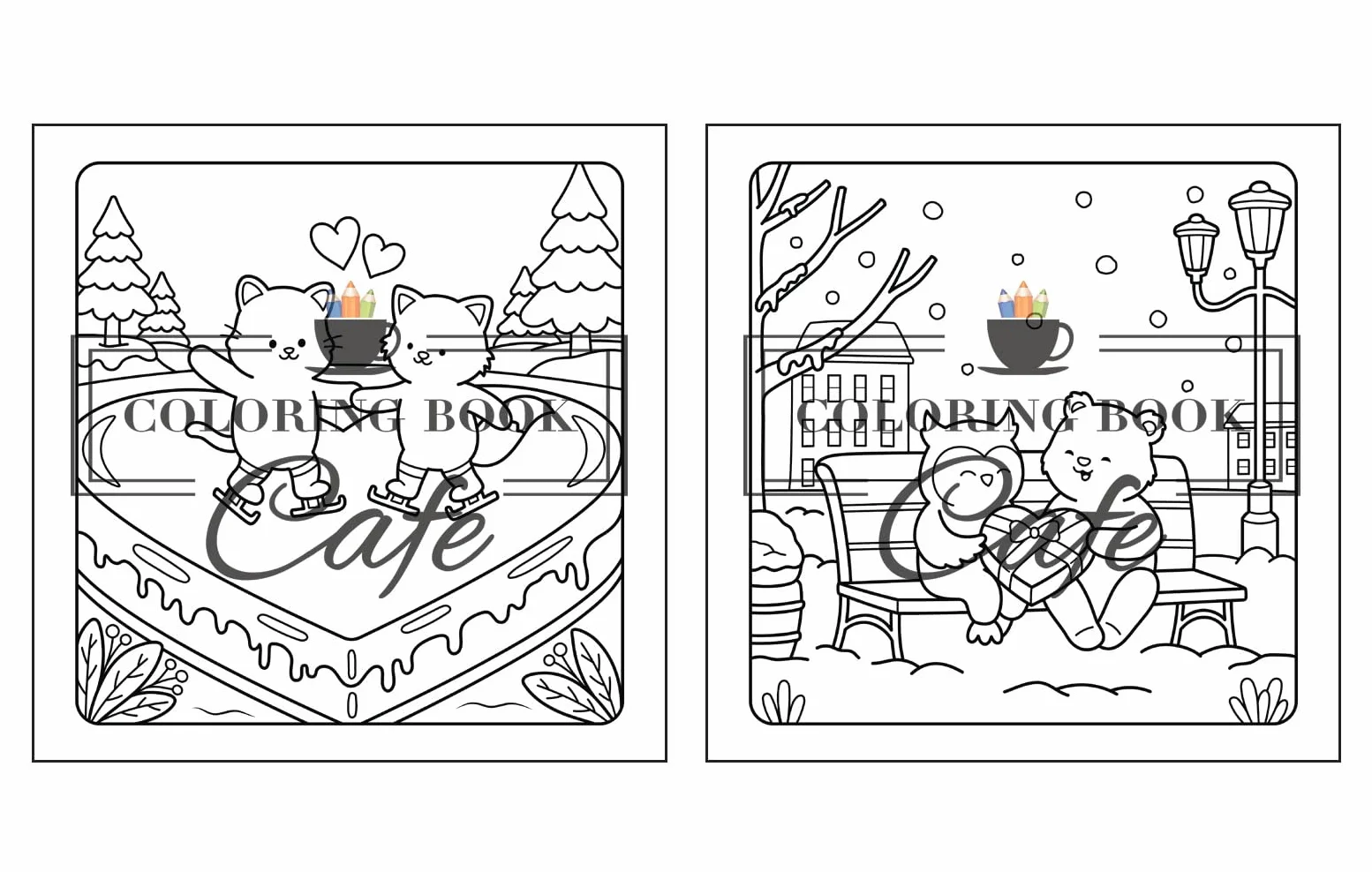 Paws & Hearts: Coloring Book for Adults & Teens Featuring Cozy Love Scenes with Adorable Animal Characters