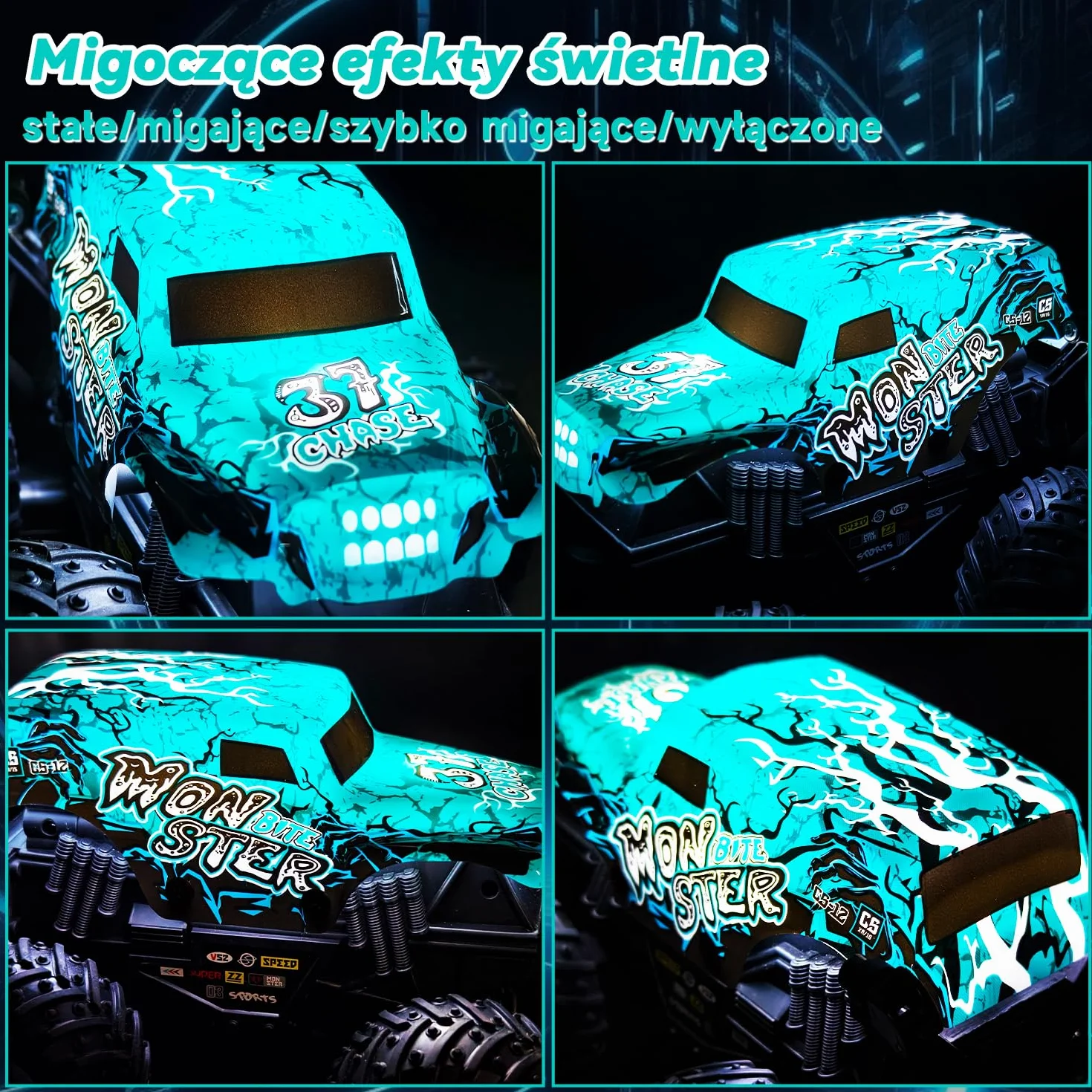 Halloween Monster Truck zdalnie sterowany, 1/20 Monster Truck z chodzeniem w pozycji pionowej i obrotem o 360°, 20 km/h, zdalnie sterowany samochód z oświetleniem LED i muzyką, zabawka na Halloween i