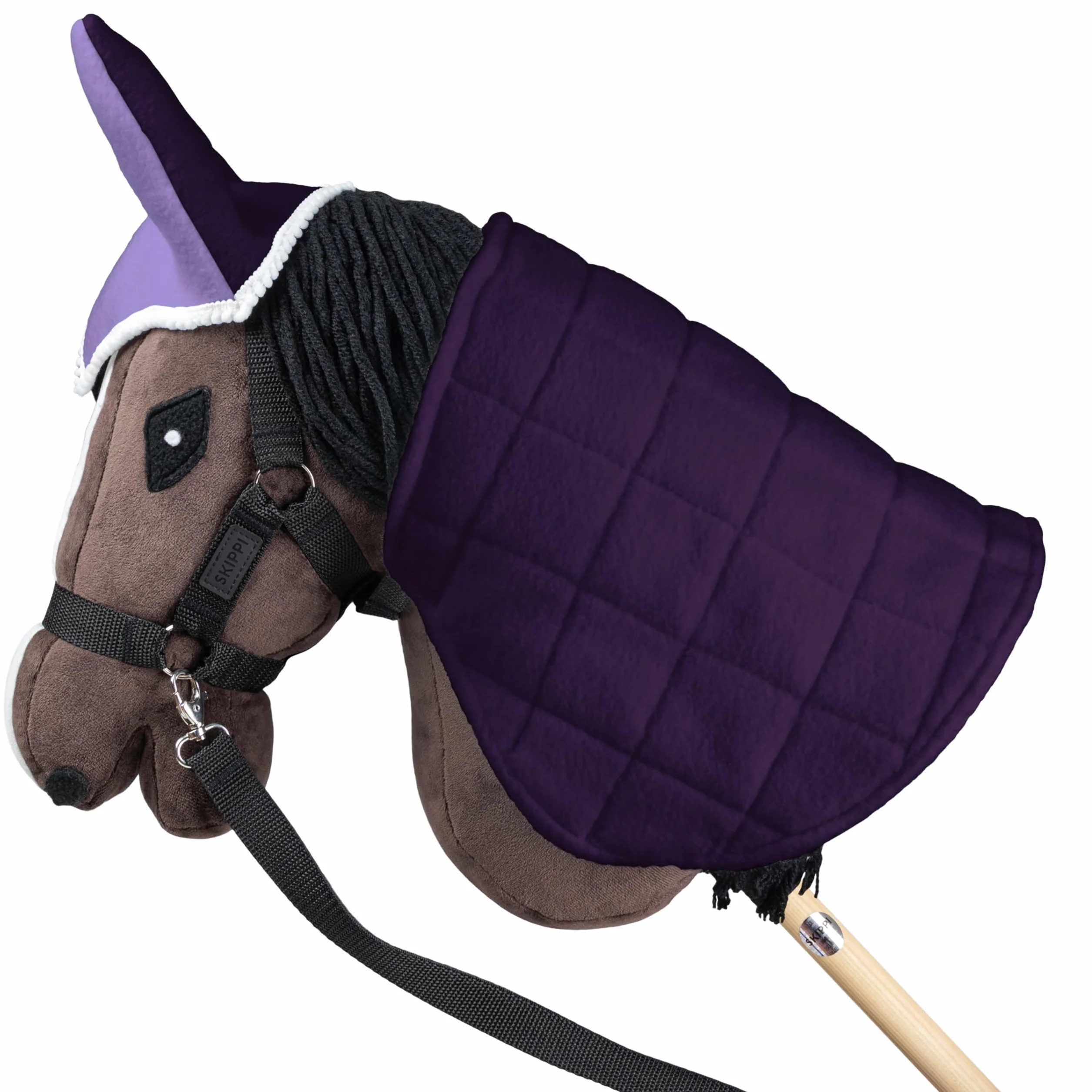 SKIPPI Zestaw Nauszniki i Derka dla Hobby Horse - Wrzos i Śliwka, Dwustronna Derka z Polaru, Hobby Horse Akcesoria, Regulowane Zapięcie na Szyi, dla Koni na Kiju A3 i A4