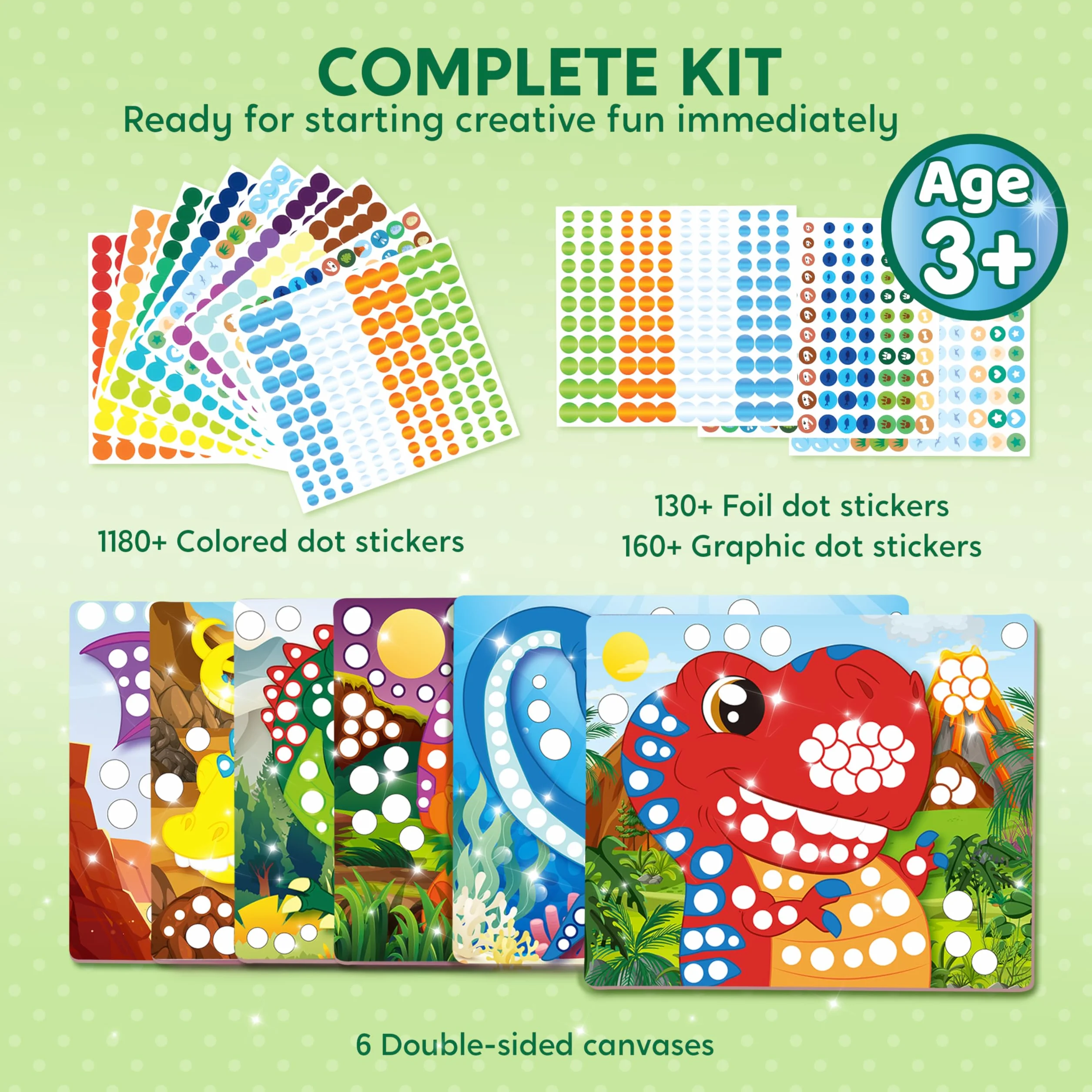 Klever Kits Dot Art Aktywność, Dot It Dinozaur, zestaw naklejek do majsterkowania dla dzieci, zestaw DIY do majsterkowania, prezenty urodzinowe dla dzieci od 3+ lat, zabawka podróżna w samolocie
