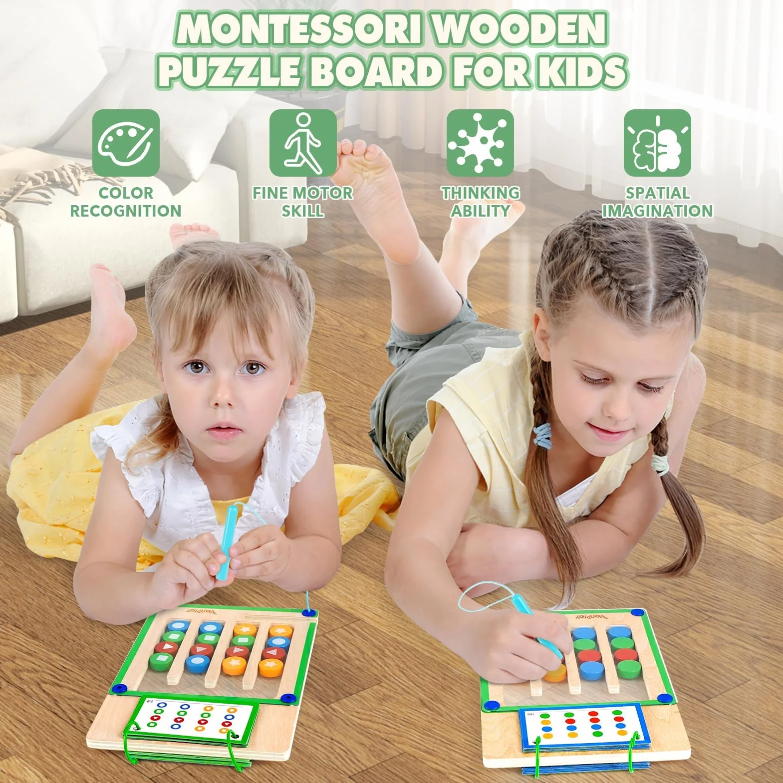 Vanplay Montessori Zabawka od 3 4 5 6 lat, Gry magnetyczne Labirynt Zabawka z sortowaniem z drewna, Zabawka edukacyjna Prezent Zabawka od 3 4 5 6 lat dla dziewczynek i chłopców
