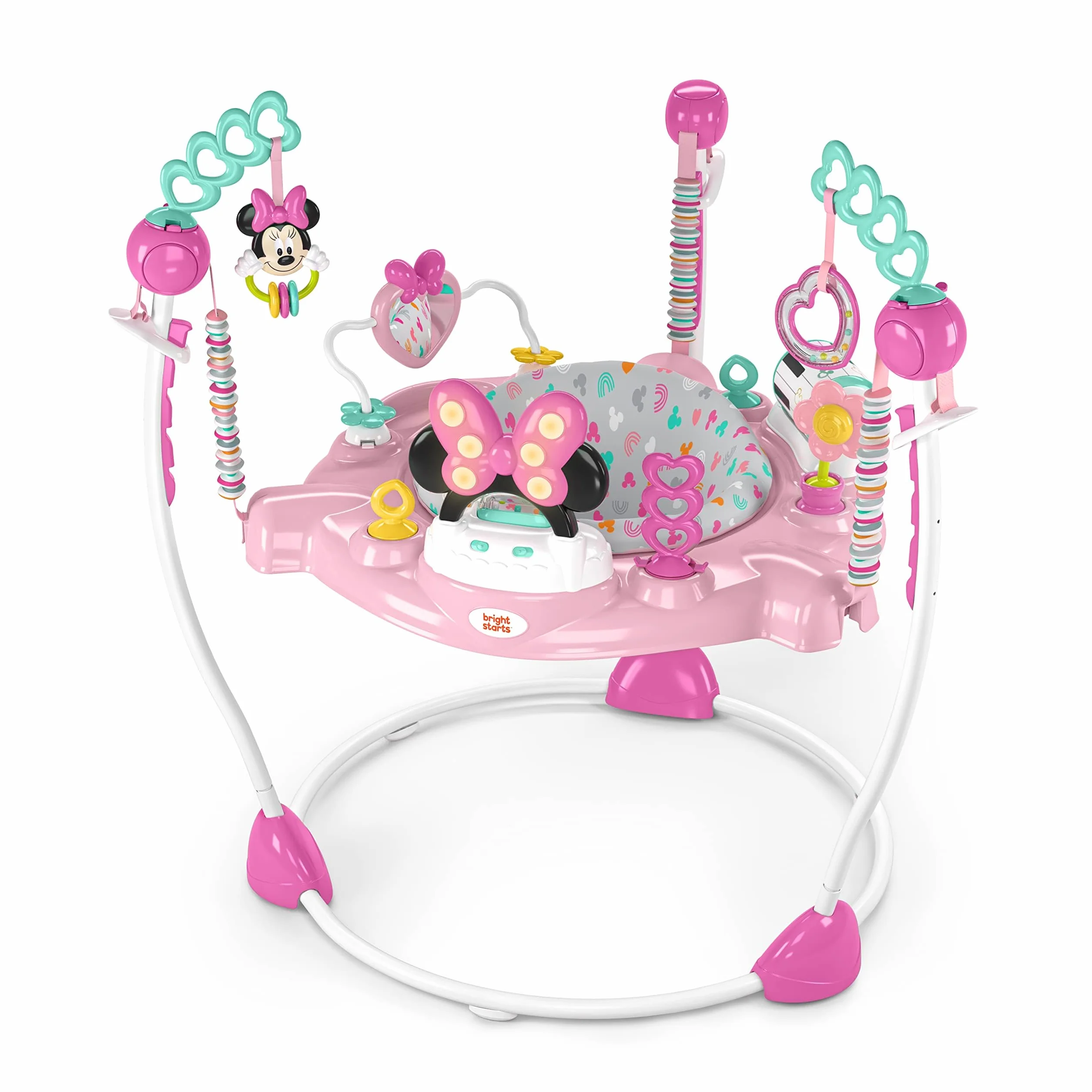 Bright Starts, Disney Baby, Minnie Mouse Forever Bestie, Skoczek i atrakcje - z lampkami i piosenkami, dzieci od 6 miesięcy +