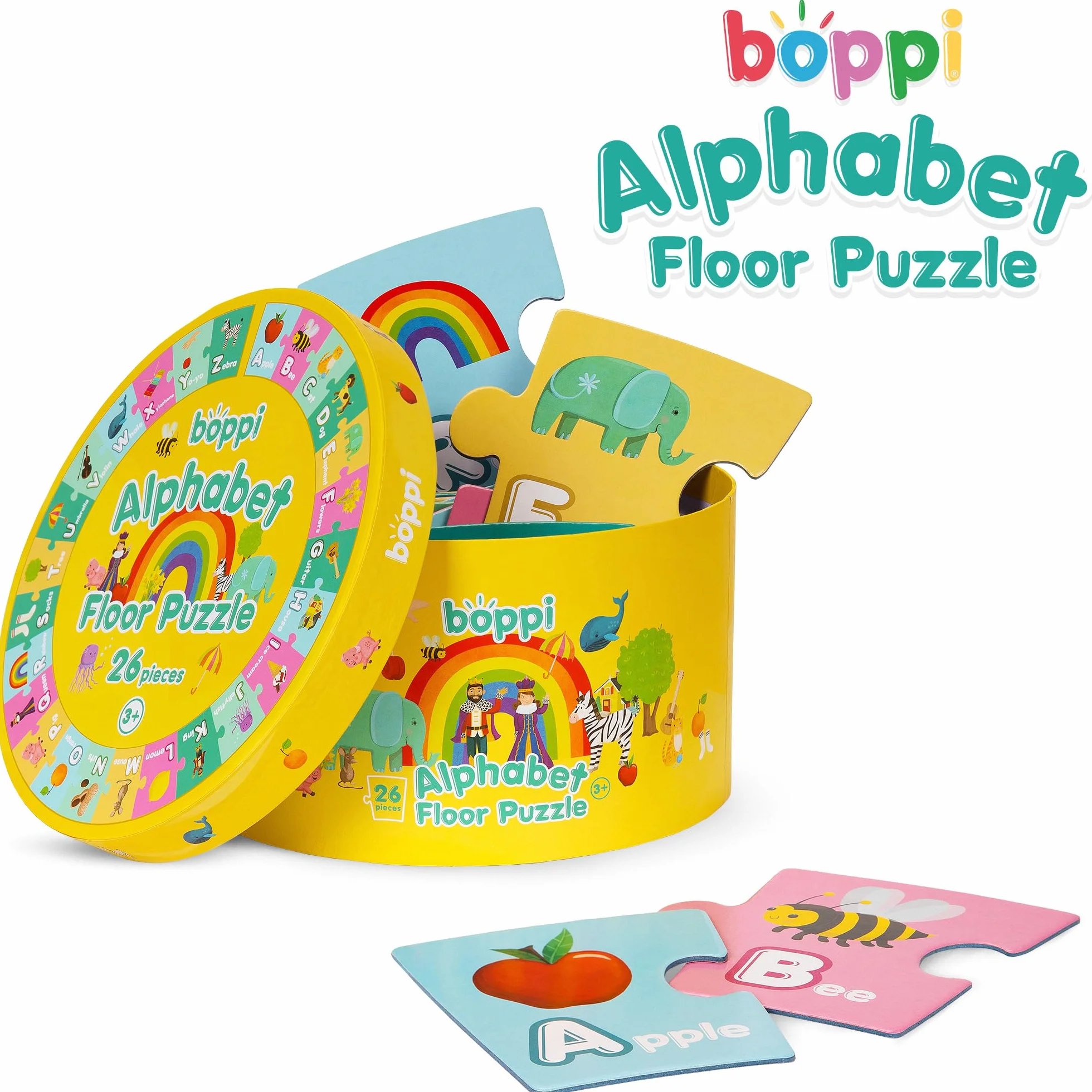 boppi Puzzle z alfabetem - wczesny rozwój umiejętności czytania i pisania dla dzieci w wieku od 3 lat - 26 sztuk puzzli Montessori dla maluchów / karty Flash ABC