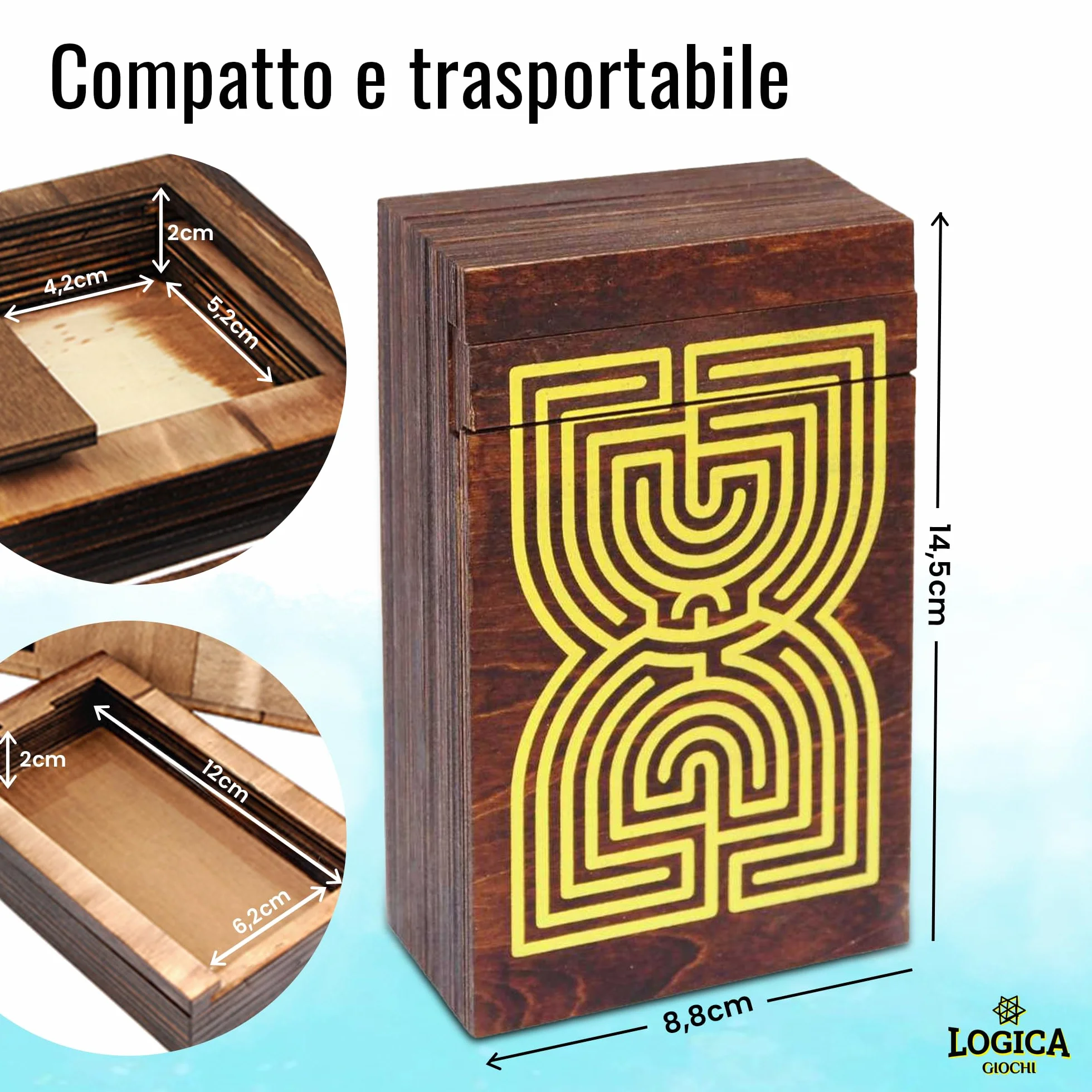 Logica Puzzles Art. Szkatułka Labiryntu - Sekretne Drewniane Pudełko - Trudność 5/6 Niesamowita - Kolekcja Leonardo da Vinci
