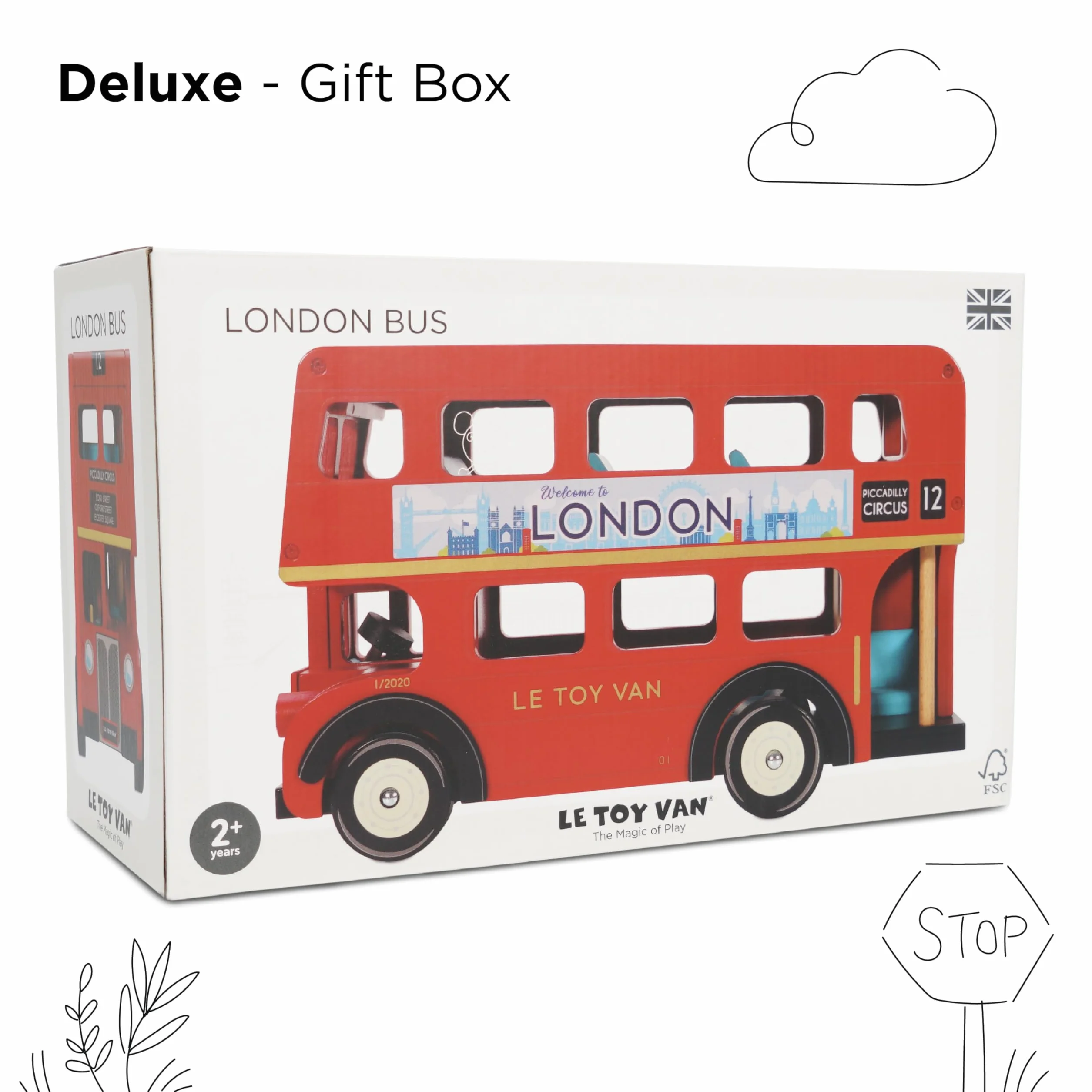 Le Toy Van TV469 Cars & Construction Double Decker Wooden Role Play Suitable for Girls and Boys Toys, London Bus