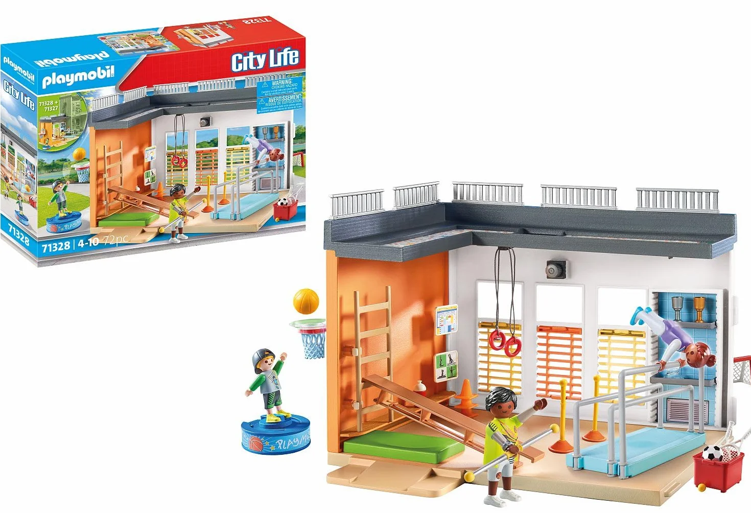 PLAYMOBIL City Life 71328 Rozbudowa "Hala sportowa" z obręczą do koszykówki, słupkami do slalomu, bramką do piłki nożnej, akcesoriami do tenisa i nie tylko, zabawki dla dzieci w wieku, od 4 lat