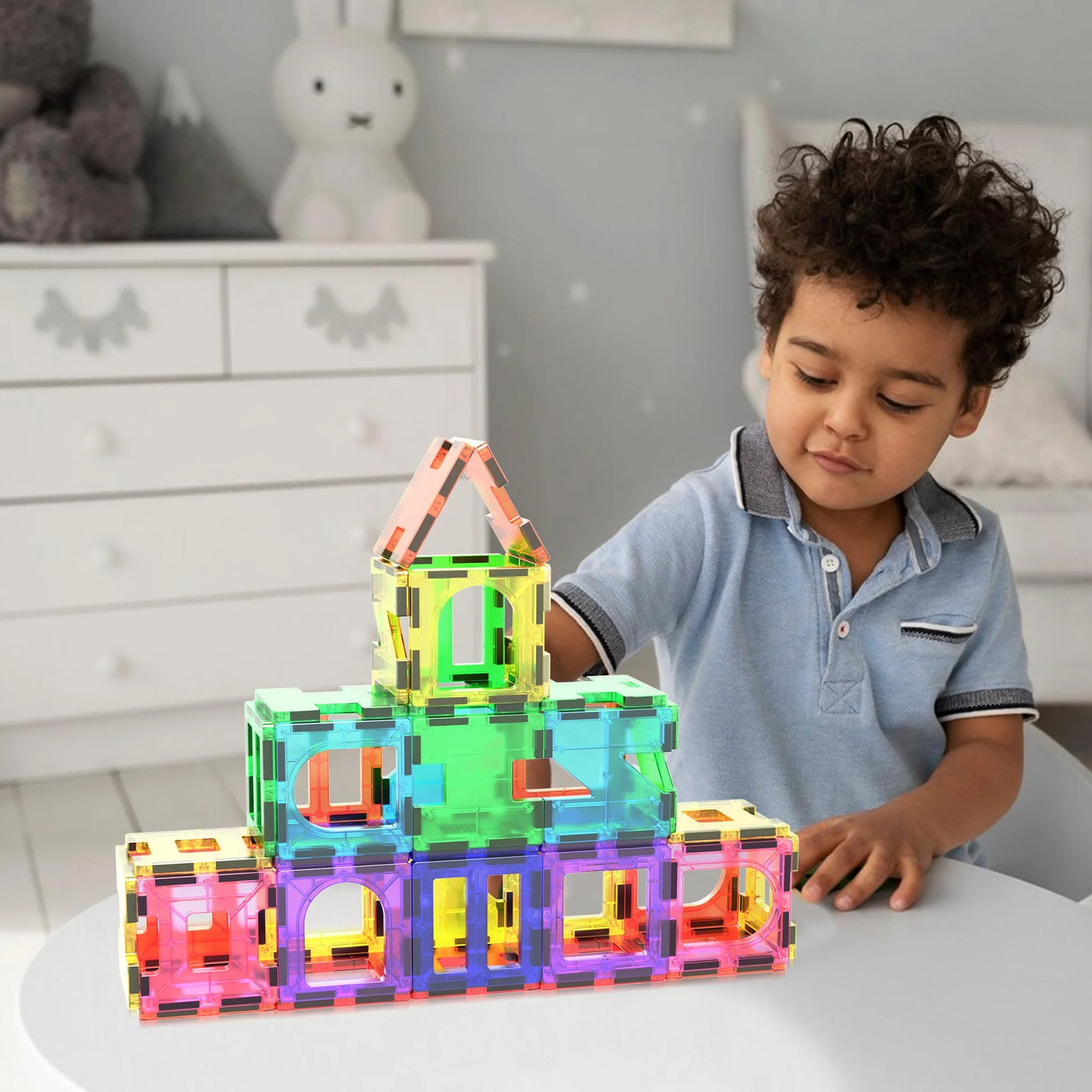 PicassoTiles PT42 Designer Artistry Kit 42 szt. Zestaw magnesów Building Tiles Clear Color Magnetic 3D Building Block - Kreatywność poza wyobraźnią! Edukacyjne, inspirujące, konwencjonalne,