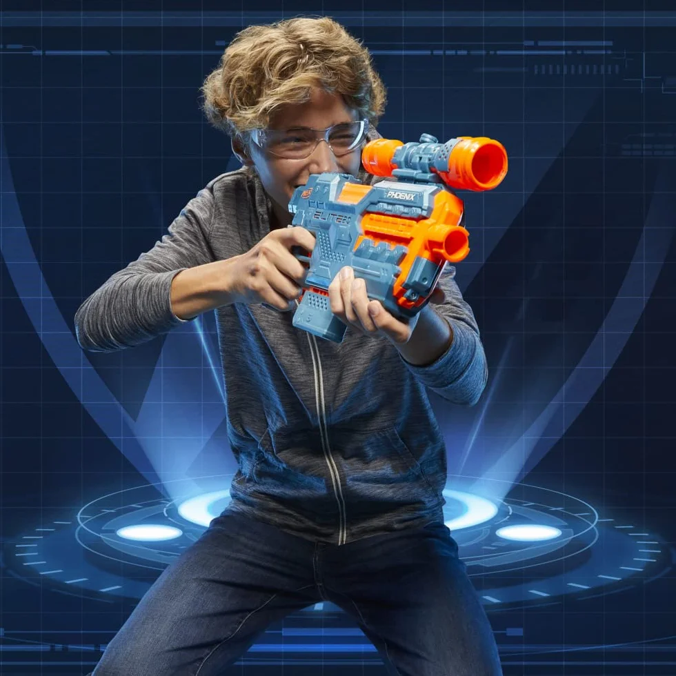 Nerf Blaster z napędem Elite 2.0 Phoenix CS-6, 12 Nerf Rzutki, teleskop, magazyn klipów, z opcjami rozszerzenia