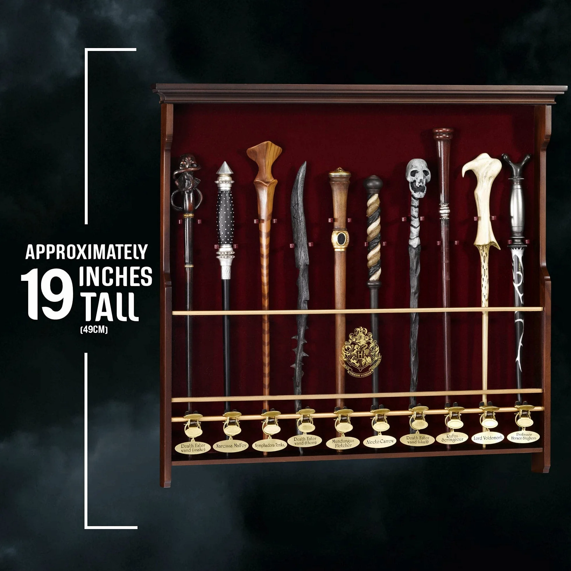 The Noble Collection Harry Potter ekspozycja z 10 różdżkami - drewniana gablota na 10 różdżek (brak w zestawie) - oficjalny licencjonowany zestaw filmowy, rekwizyty, prezenty, towar