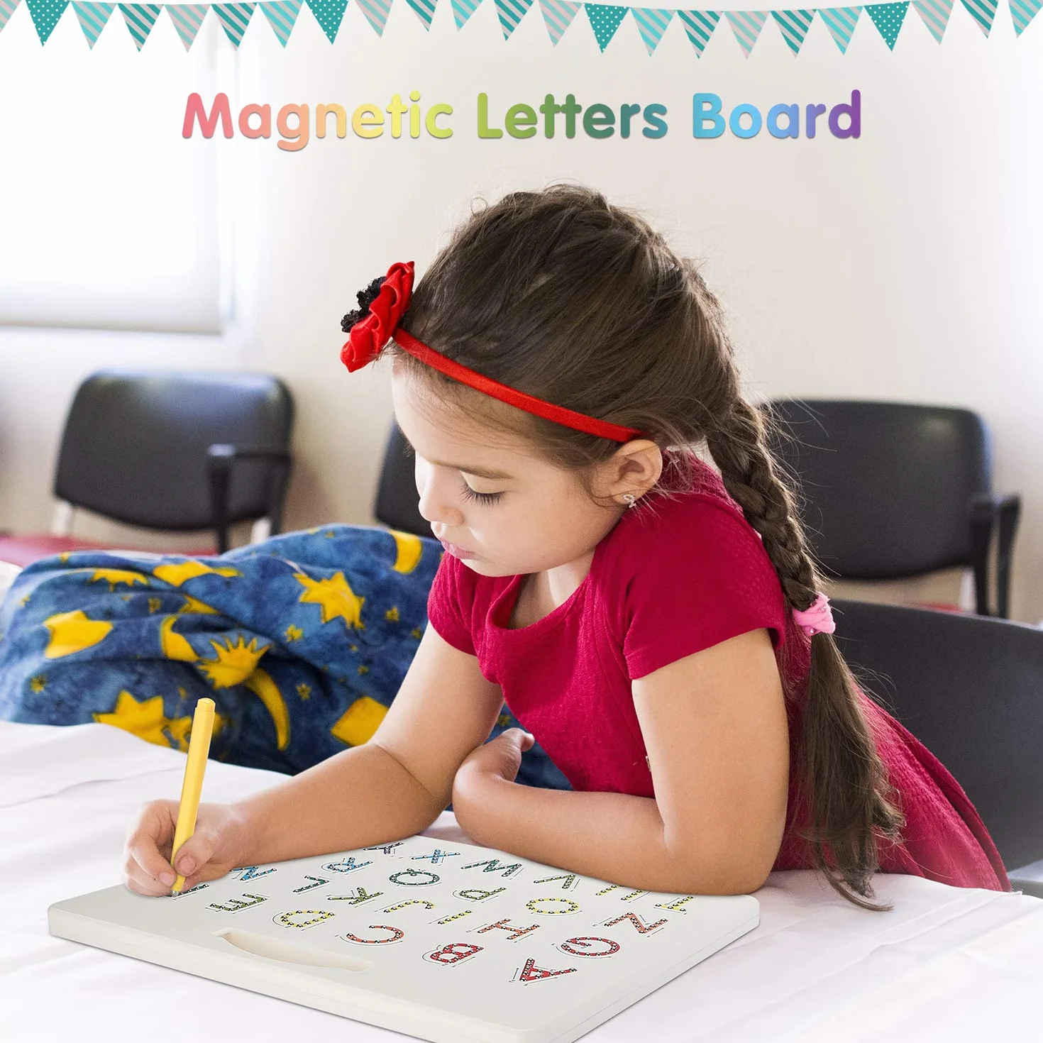 Hautton Tablica magnetyczna z literami dla dzieci, od A do Z (górna/dolna litera), tablica do pisania, zabawka edukacyjna, dla małych dzieci w wieku przedszkolnym