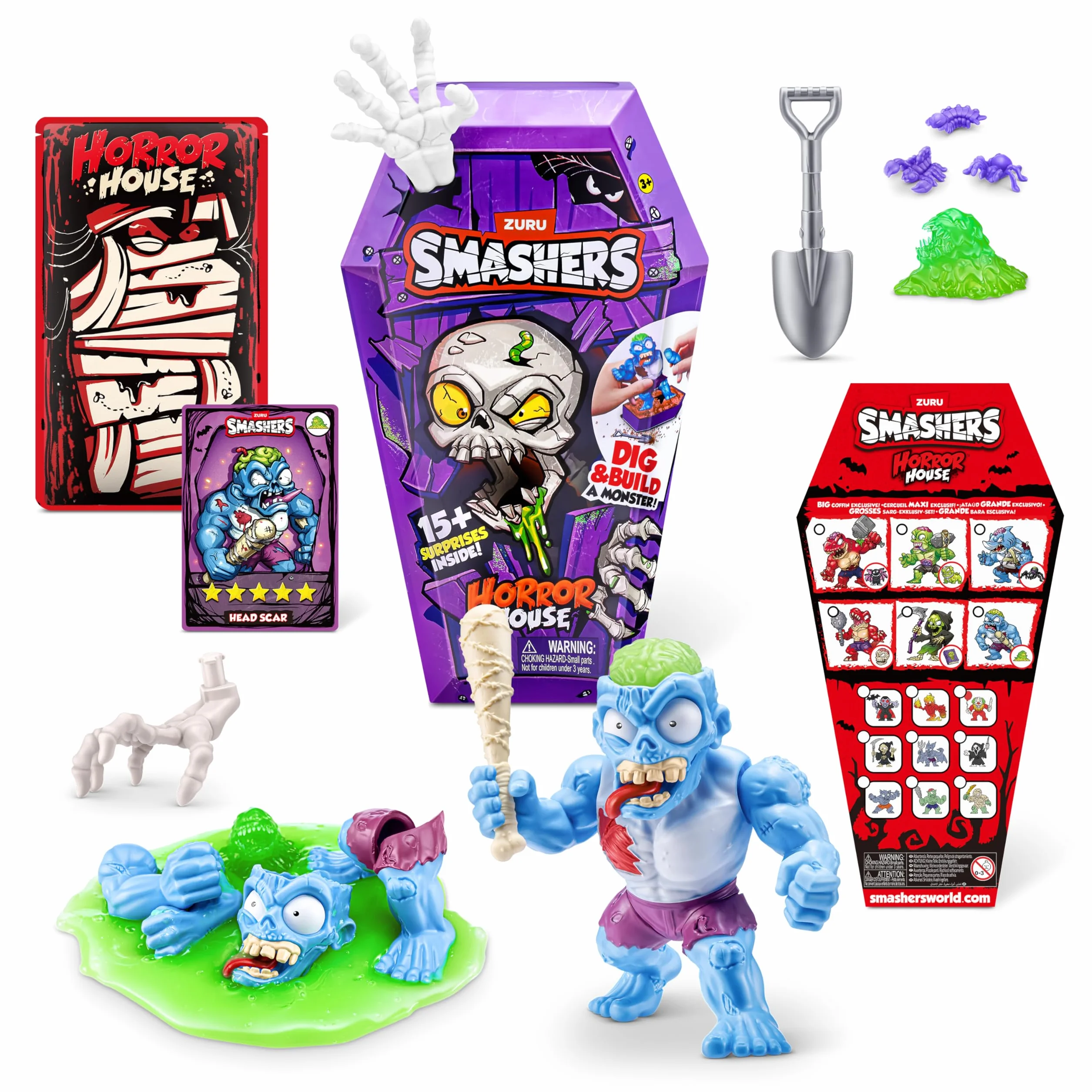Smashers Horror House by ZURU Zabawka interaktywna dla dzieci i młodzieży, zabawka kolekcjonerska, średnia (30 cm) (Zombie)