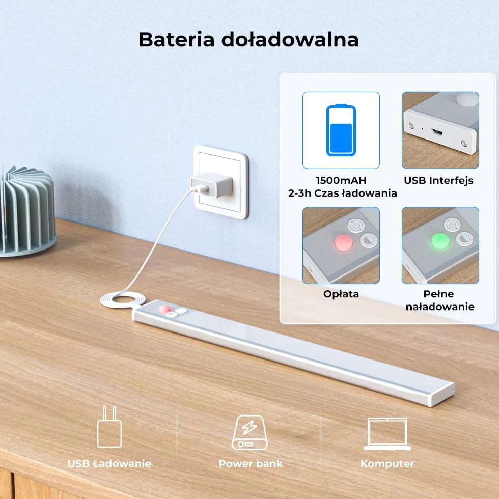 OUSFOT Reglette Led 30CM 2 Sztuki, Lampa Wykrywająca Ruch z 3 Temperaturami Barw, Lampa LED do Napędu Naładowywalna, Regulowana Jasność, do Szaf, Szafek, Schodów, Bibliotek