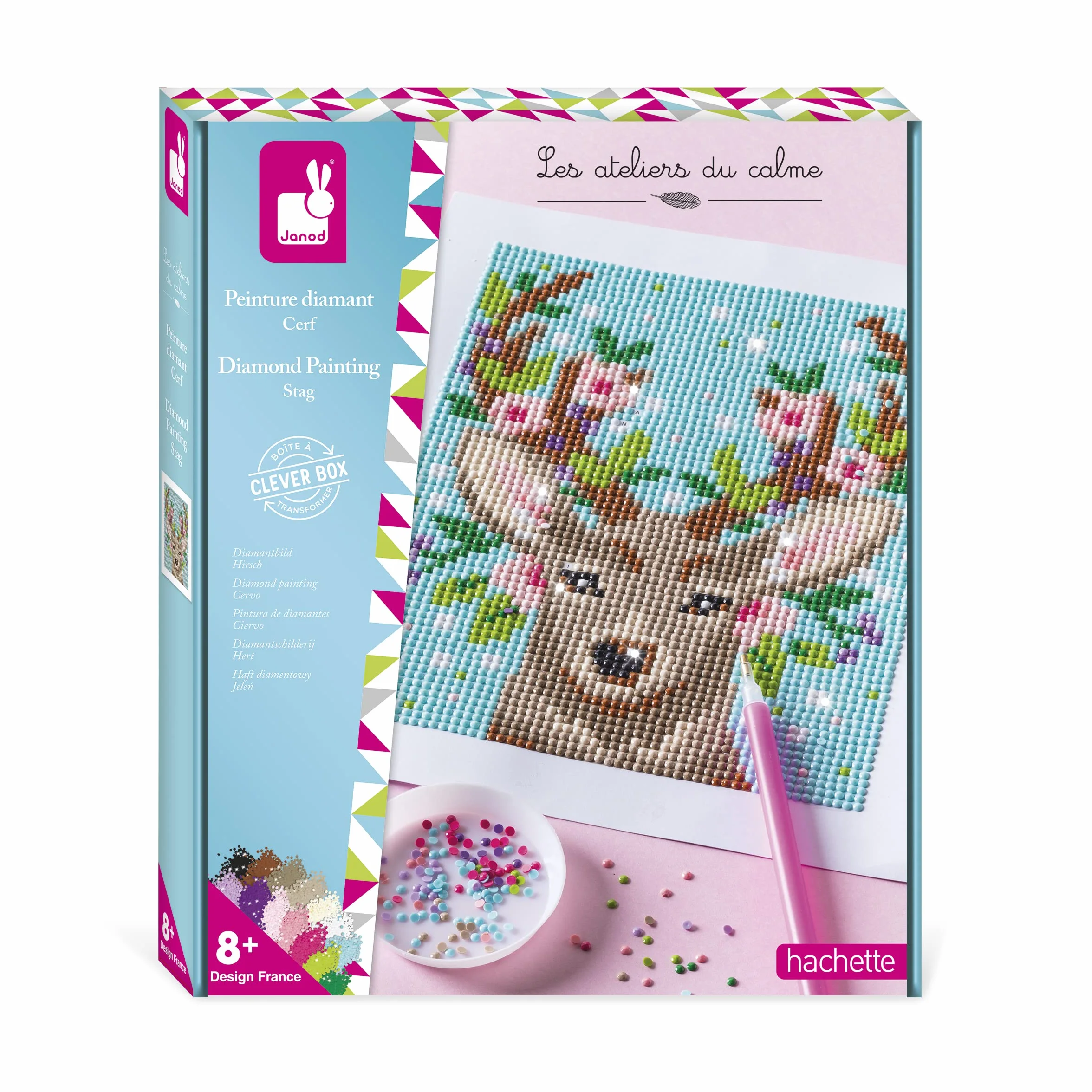 Janod - Deer Diamond Painting - The Calme Warsztaty - Kreatywny zestaw wypoczynkowy dla dzieci - Nauka umiejętności motorycznych i koncentracji - od 8 lat, J07948
