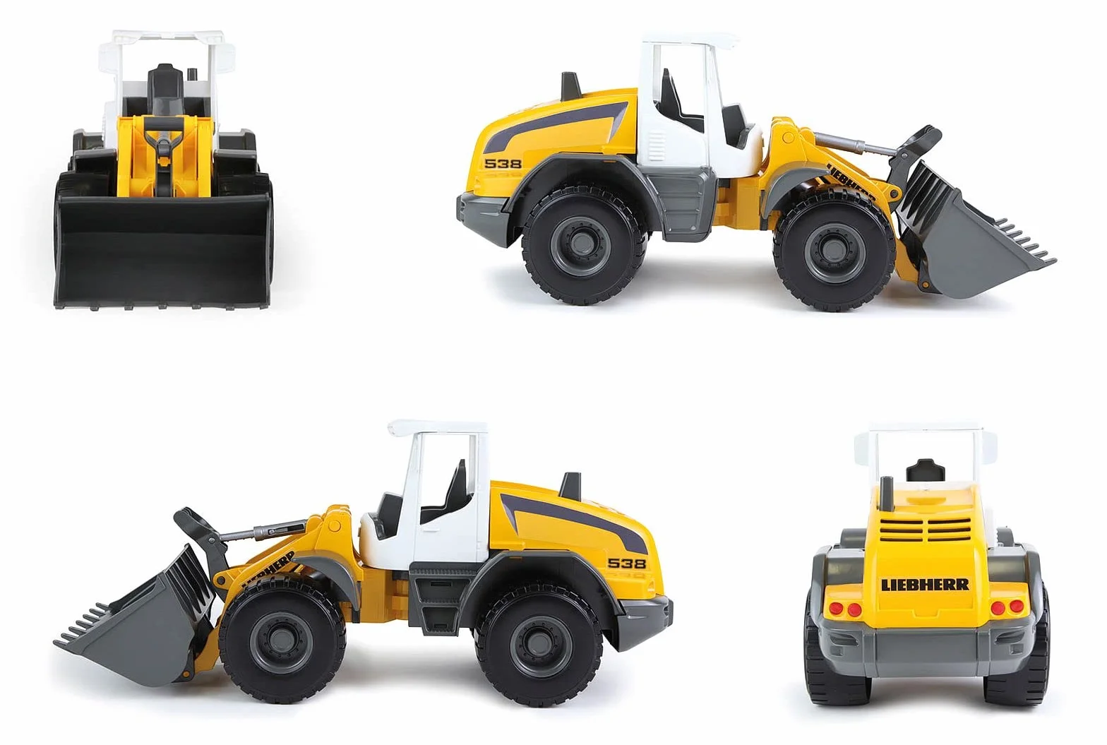 Lena Worxx Liebherr L538 Litronic 48 cm, realistyczny pojazd na plac budowy, wytrzymała zabawka z funkcjonalną szuflą i uchwytem, dla dzieci od 3 lat, żółta