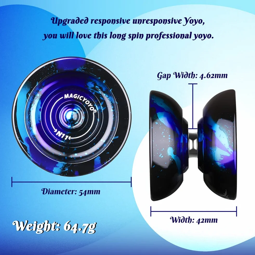 MAGICYOYO N11 Yo-Yo Profesjonalne niereaktywne, stop metalu YoYo dla początkujących + łożysko płaskie + wał + narzędzie do demontażu łożysk + torba do przechowywania Yo-Yo + 12 strun