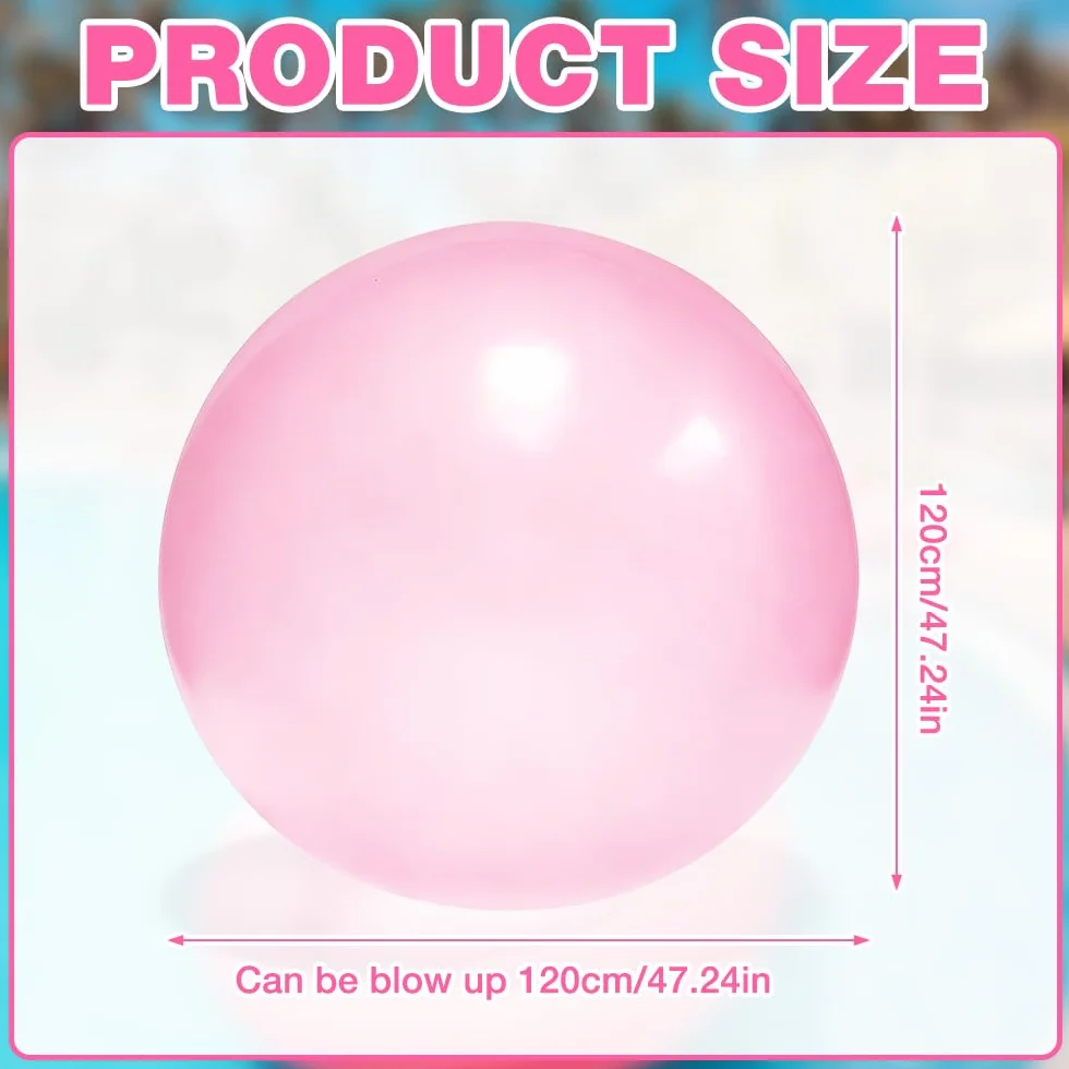 ogromna dmuchana bańka, 120 cm, duża piłka do zderzaka, TPR, gigantyczny balon nadmuchiwany, przezroczysty olbrzymi balon na plażę, do ogrodu, na imprezy na świeżym powietrzu (różowy)