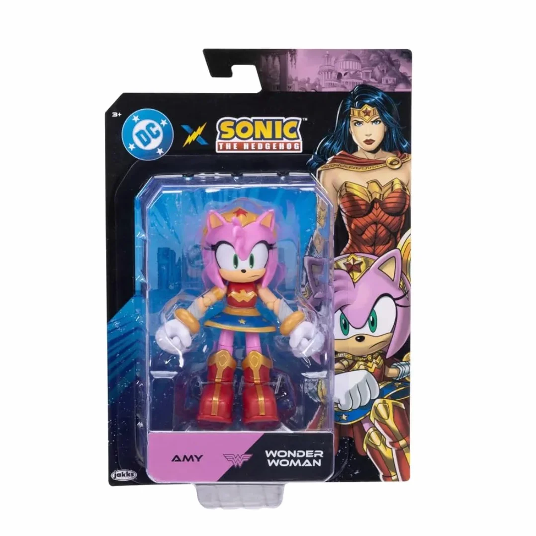 DC x Sonic Amy jako Wonder Woman, figurka 5" / 13 cm, oficjalna licencja Jakks Pacific, niezwykle szczegółowa i wyprofilowana konstrukcja, opakowanie kolekcjonerskie