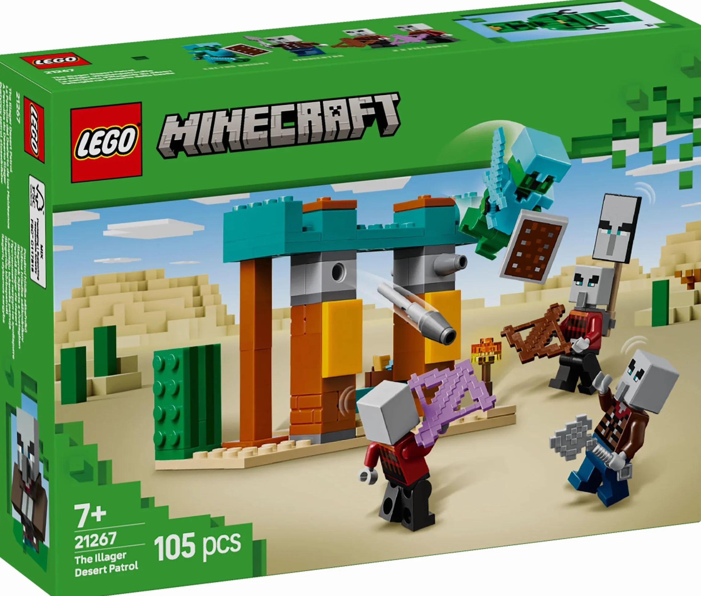 LEGO Minecraft Pustynny Patrol Złosadników, Zabawka dla Dziecka do Zbudowania, Figurki i Akcesoria, w tym Miecz i Tarcza, Kreatywny Prezent dla 7-latka, dla Chłopca i Dziewczynki, dla Fana Gry, 21267