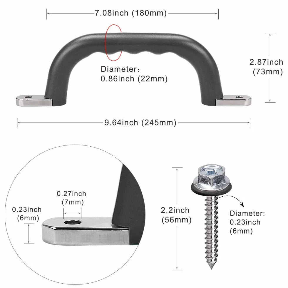 Dolibest 2 uchwyty bezpieczeństwa, 18 cm solidne uchwyty dłoni do wspinania się na ramę do gry, huśtawkę, domek do zabawy, wewnętrzne/zewnętrzne drążki małpki i akcesoria, czarny